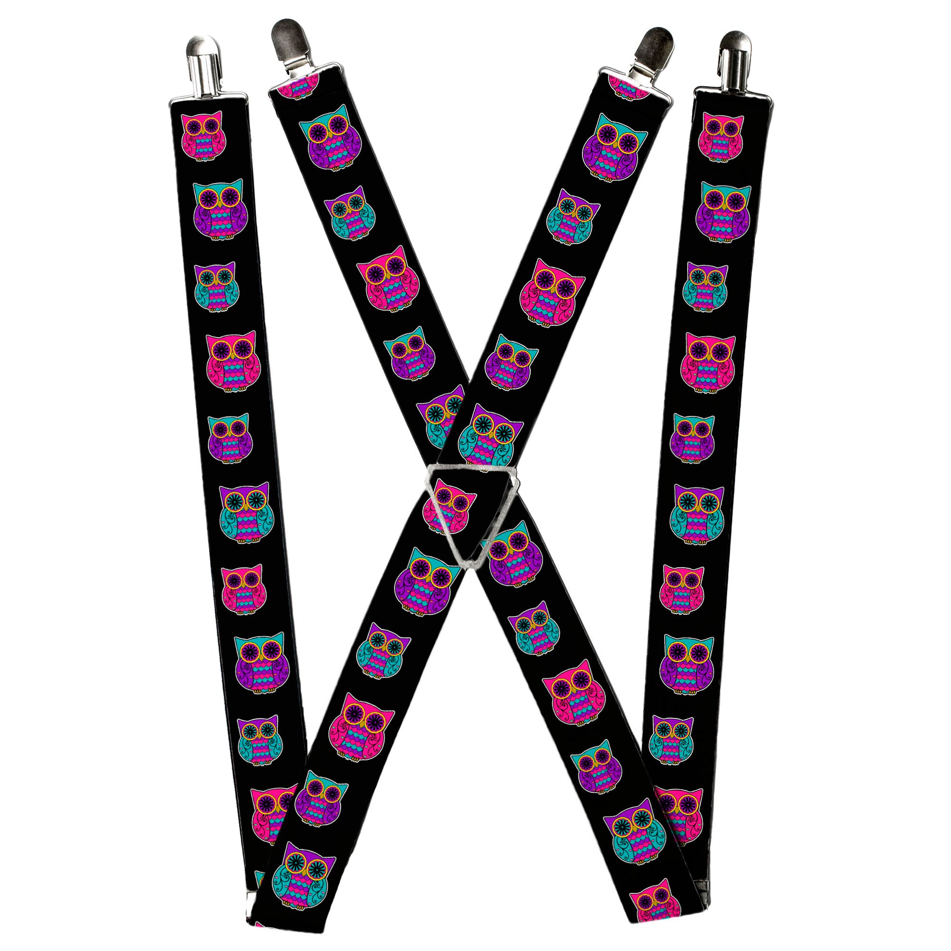 Suspenders - Owls Black/Fuchsia/Purple/Turquoise Suspenders Buckle-Down