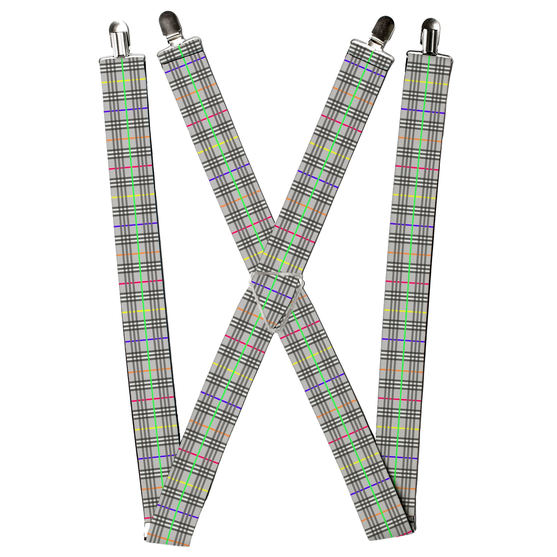 Suspenders - Plaid Gray/Multi Neon Suspenders Buckle-Down