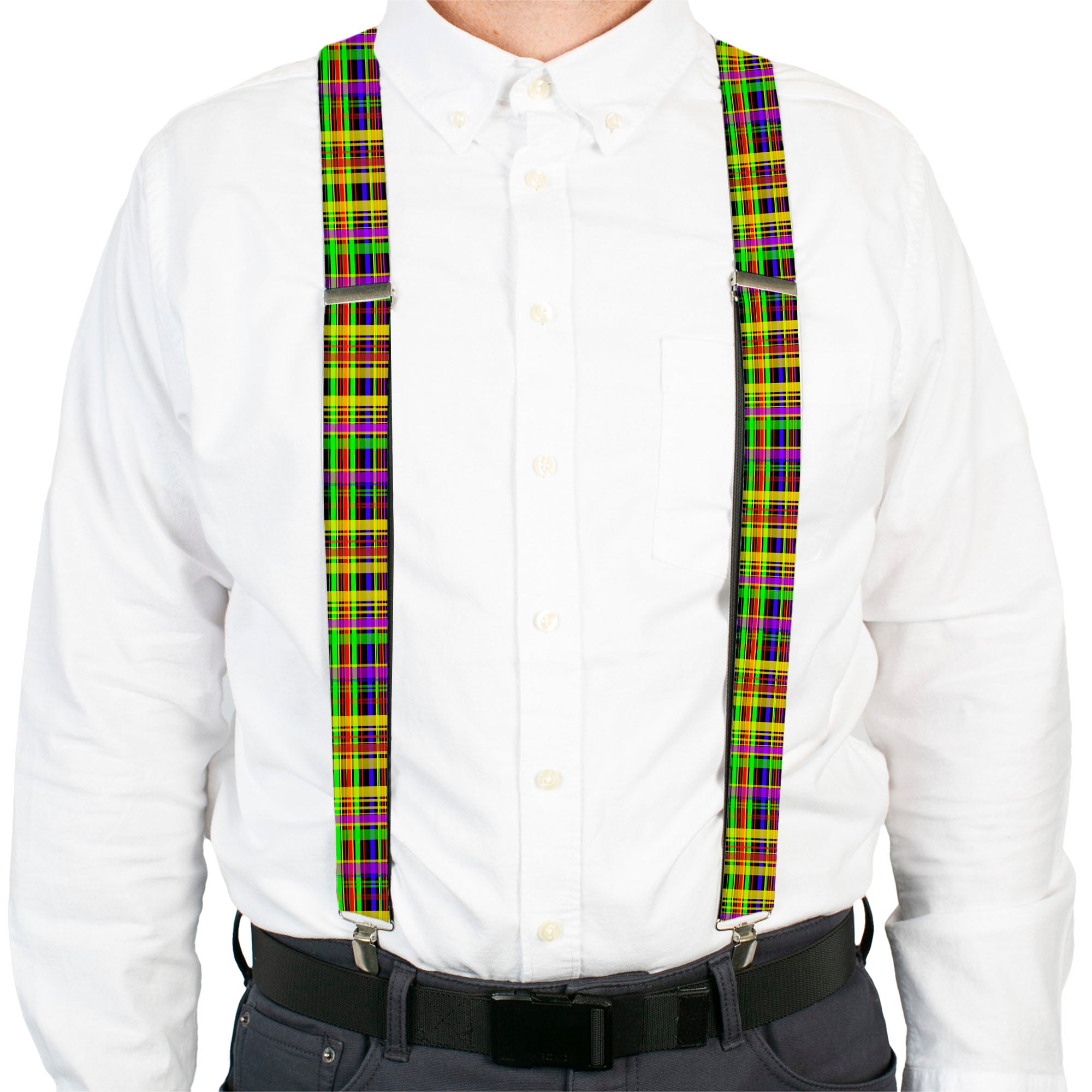 Suspenders - Plaid Black/Multi Neon Suspenders Buckle-Down