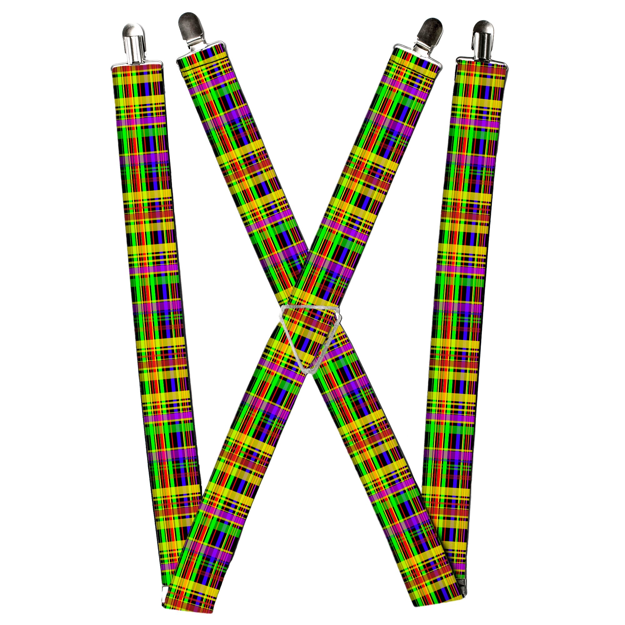 Suspenders - Plaid Black/Multi Neon Suspenders Buckle-Down