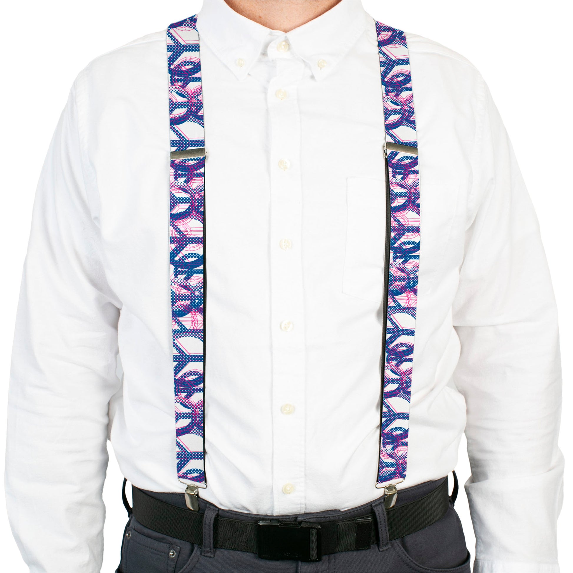 Suspenders - Peace Mixed White/Blue/Pink Suspenders Buckle-Down