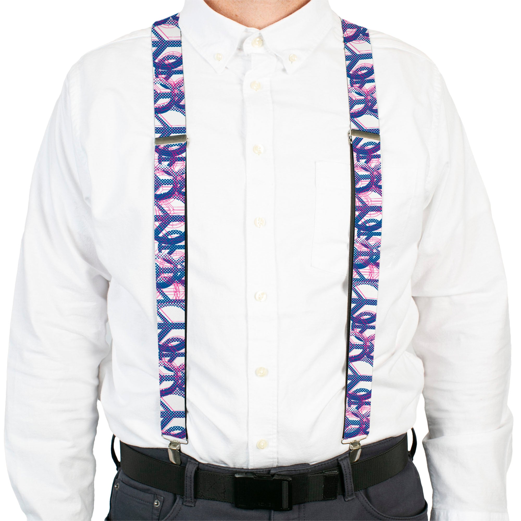 Suspenders - Peace Mixed White/Blue/Pink Suspenders Buckle-Down