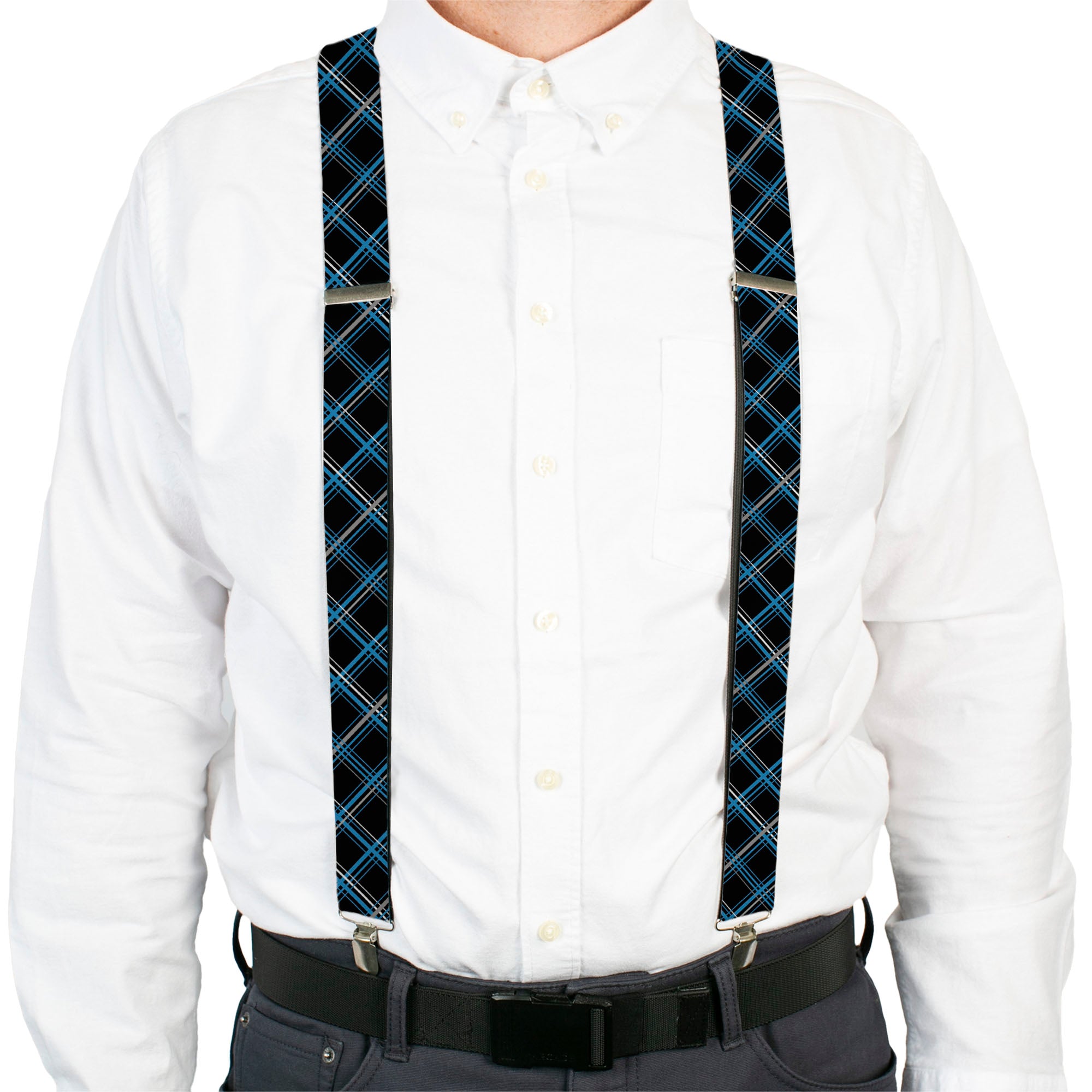 Suspenders - Plaid Black/Turquoise/Gray Suspenders Buckle-Down