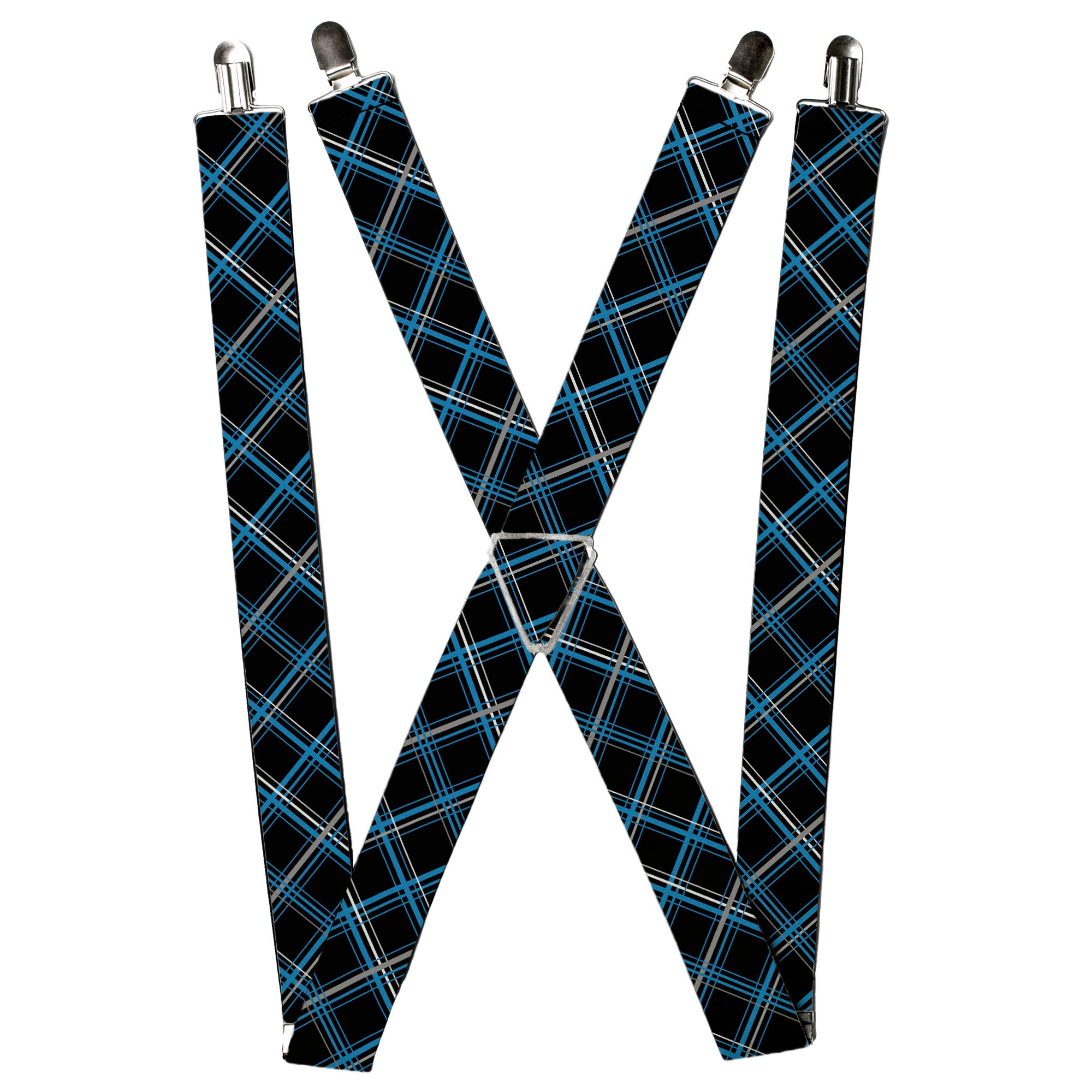 Suspenders - Plaid Black/Turquoise/Gray Suspenders Buckle-Down