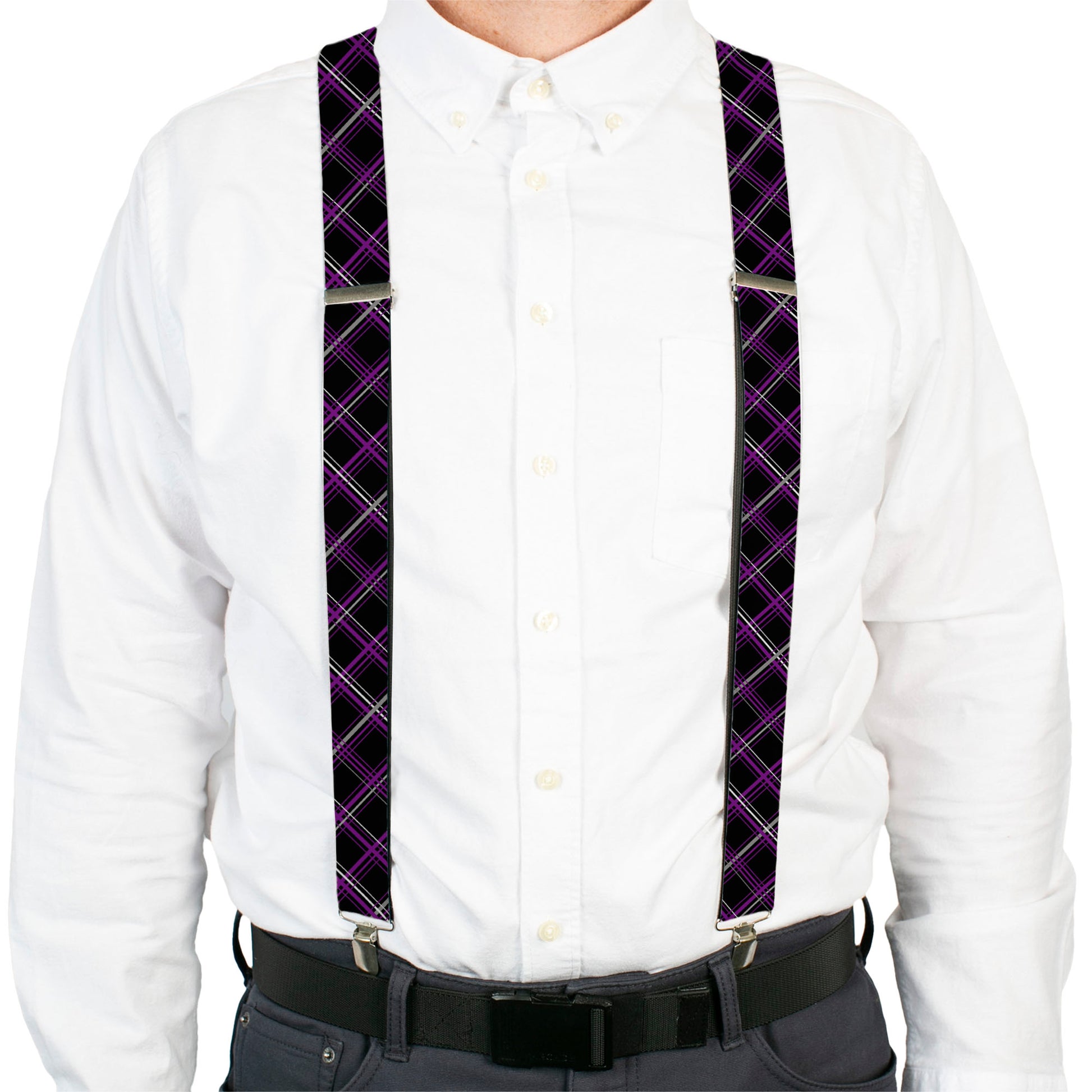 Suspenders - Plaid Black/Purple/Gray Suspenders Buckle-Down