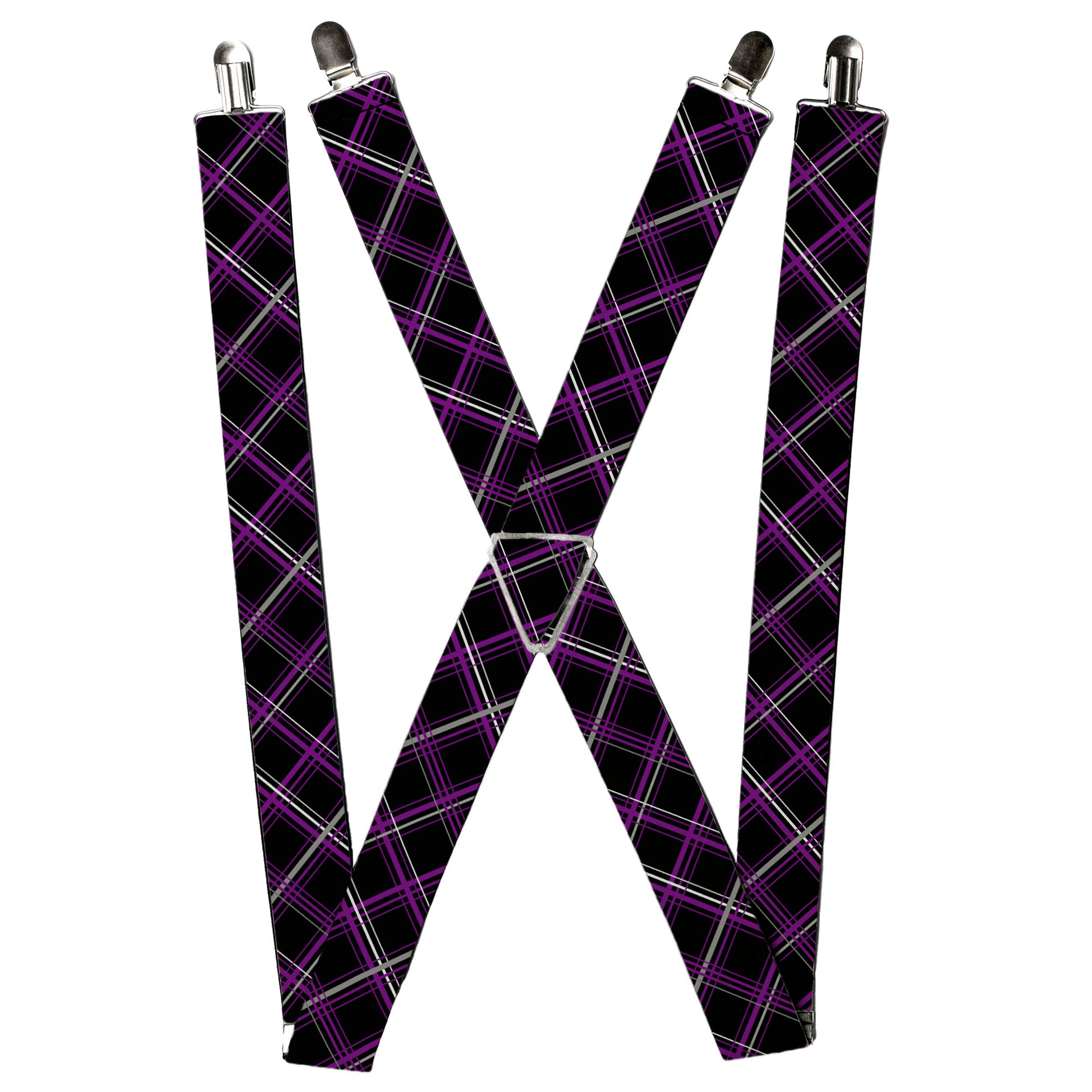 Suspenders - Plaid Black/Purple/Gray Suspenders Buckle-Down