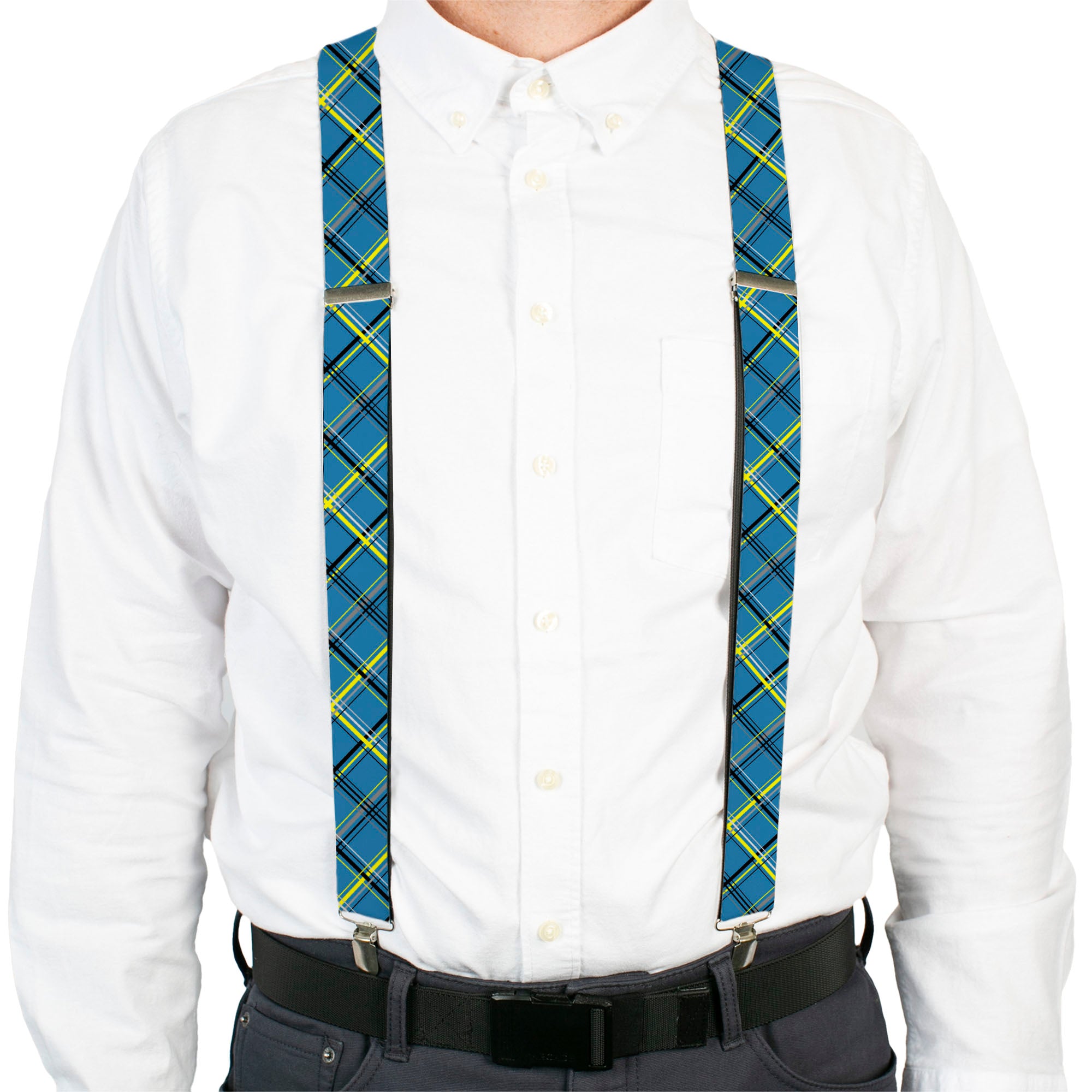 Suspenders - Plaid Turquoise/Yellow/Black/Gray Suspenders Buckle-Down