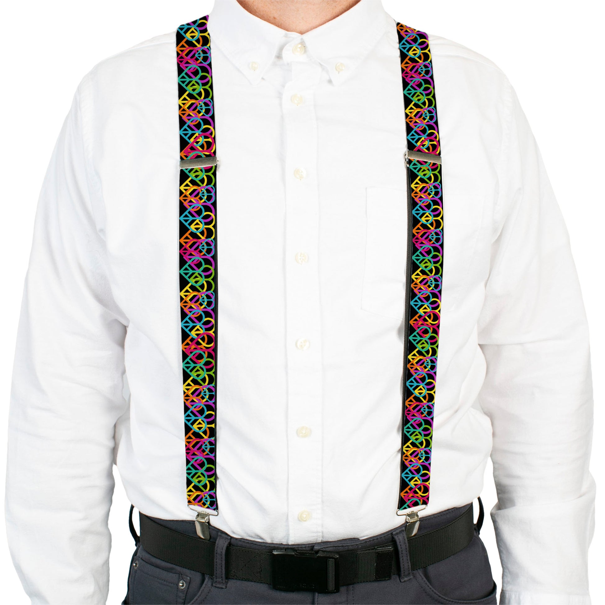 Suspenders - Peace Hearts Stacked Black/Neon Suspenders Buckle-Down