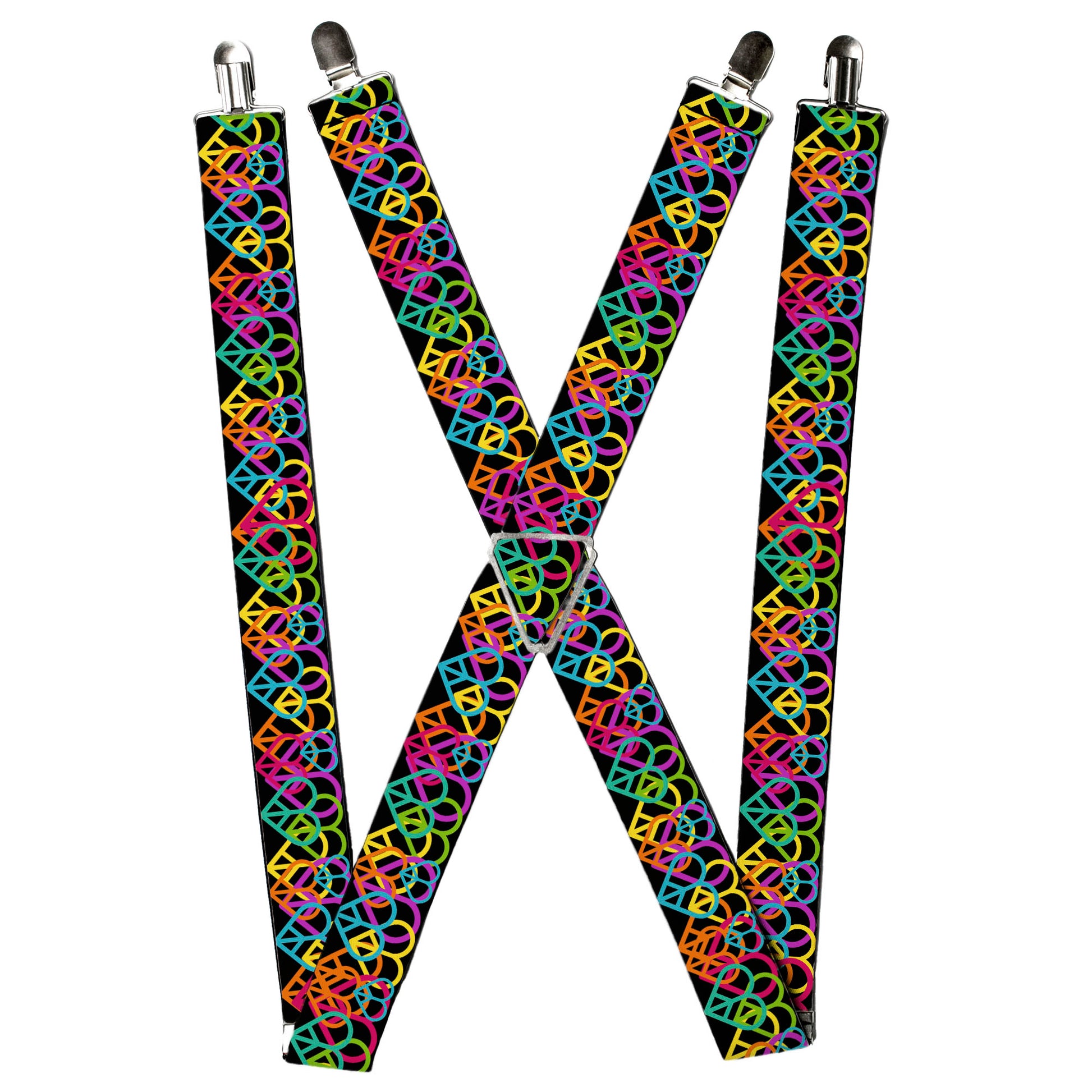 Suspenders - Peace Hearts Stacked Black/Neon Suspenders Buckle-Down
