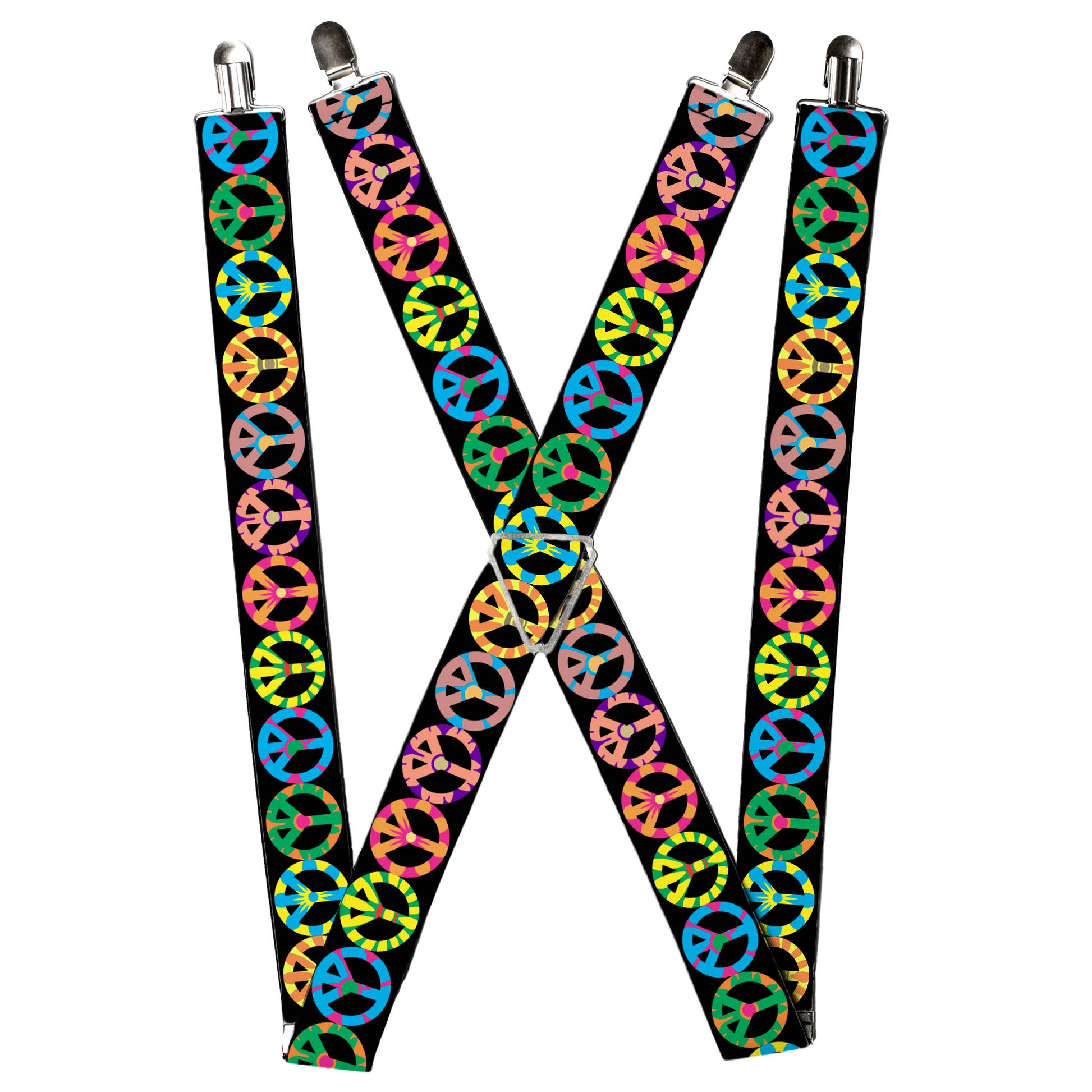 Suspenders - Peace Flowers Black/Multi Color Suspenders Buckle-Down
