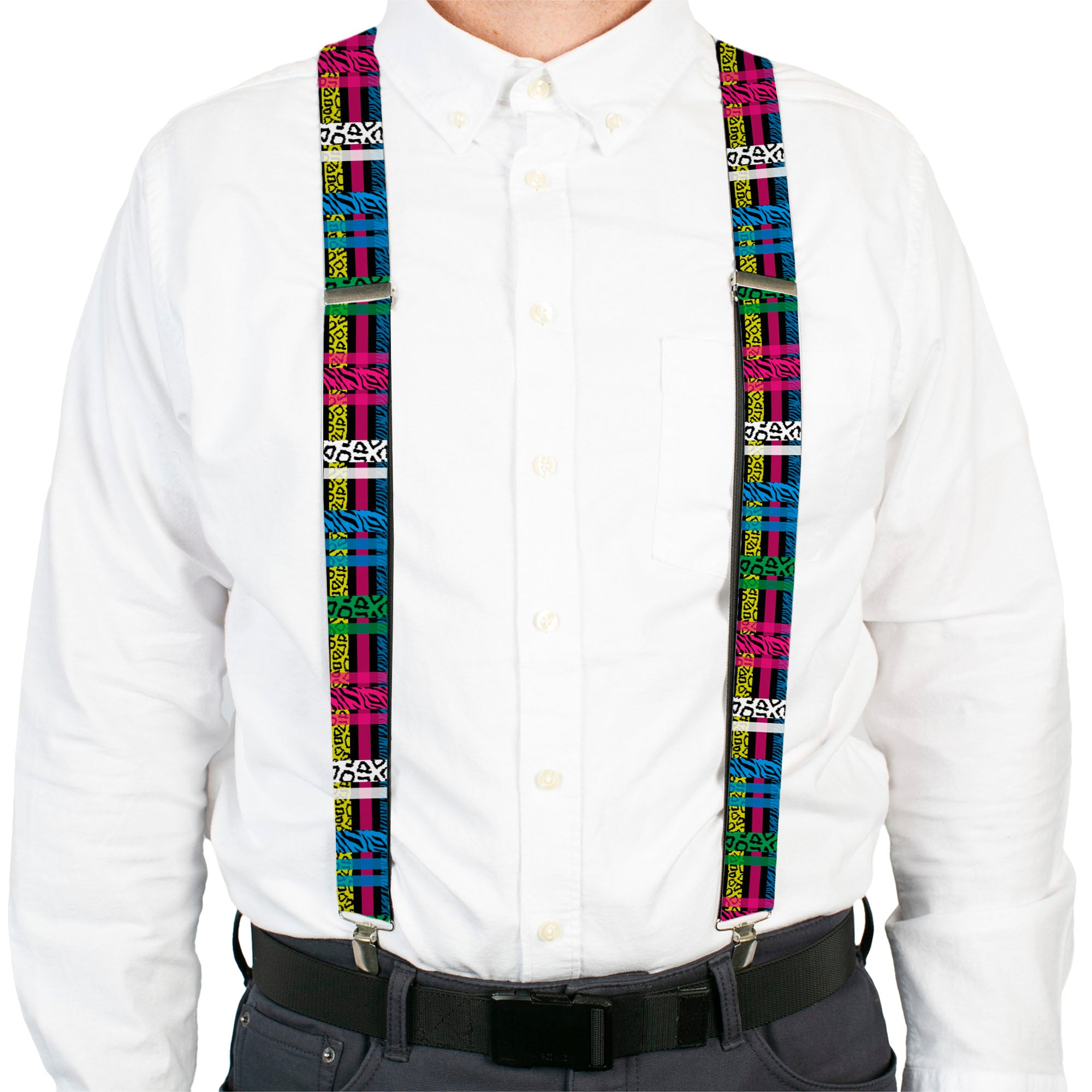 Suspenders - Plaid Black/Neon Animal Skins Suspenders Buckle-Down
