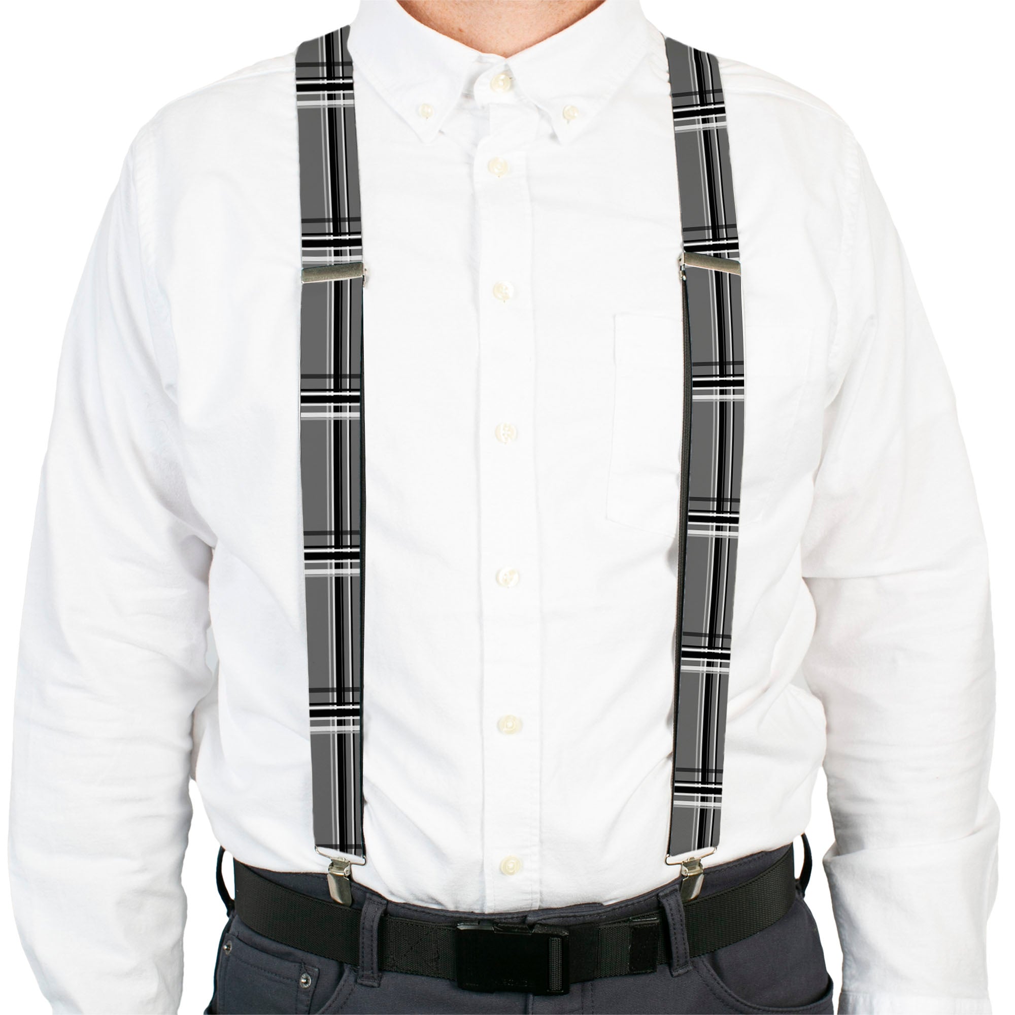 Suspenders - Plaid Gray/Black/White Suspenders Buckle-Down