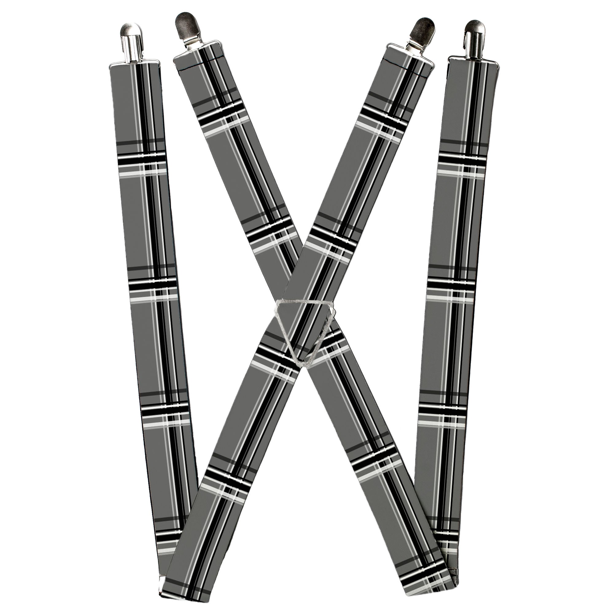 Suspenders - Plaid Gray/Black/White Suspenders Buckle-Down