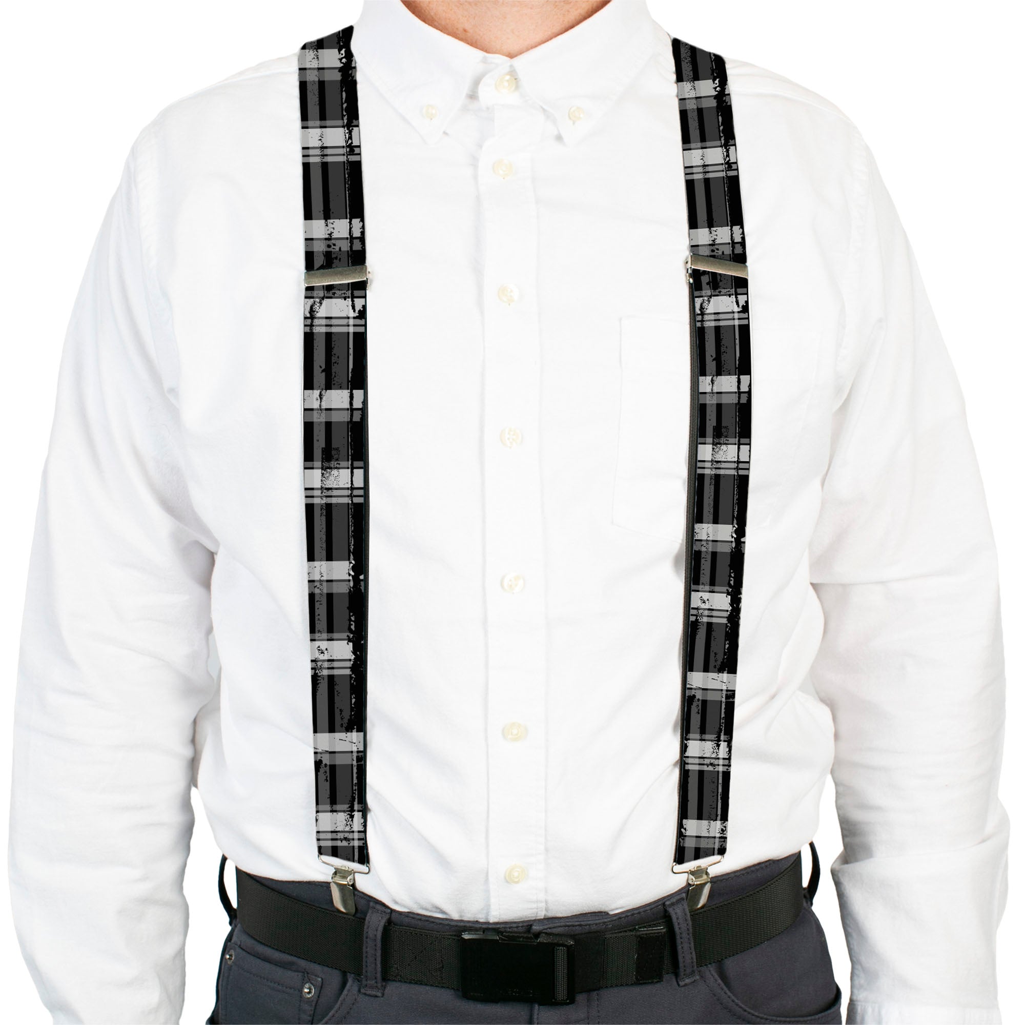Suspenders - Plaid Weathered Black/Gray/White Suspenders Buckle-Down