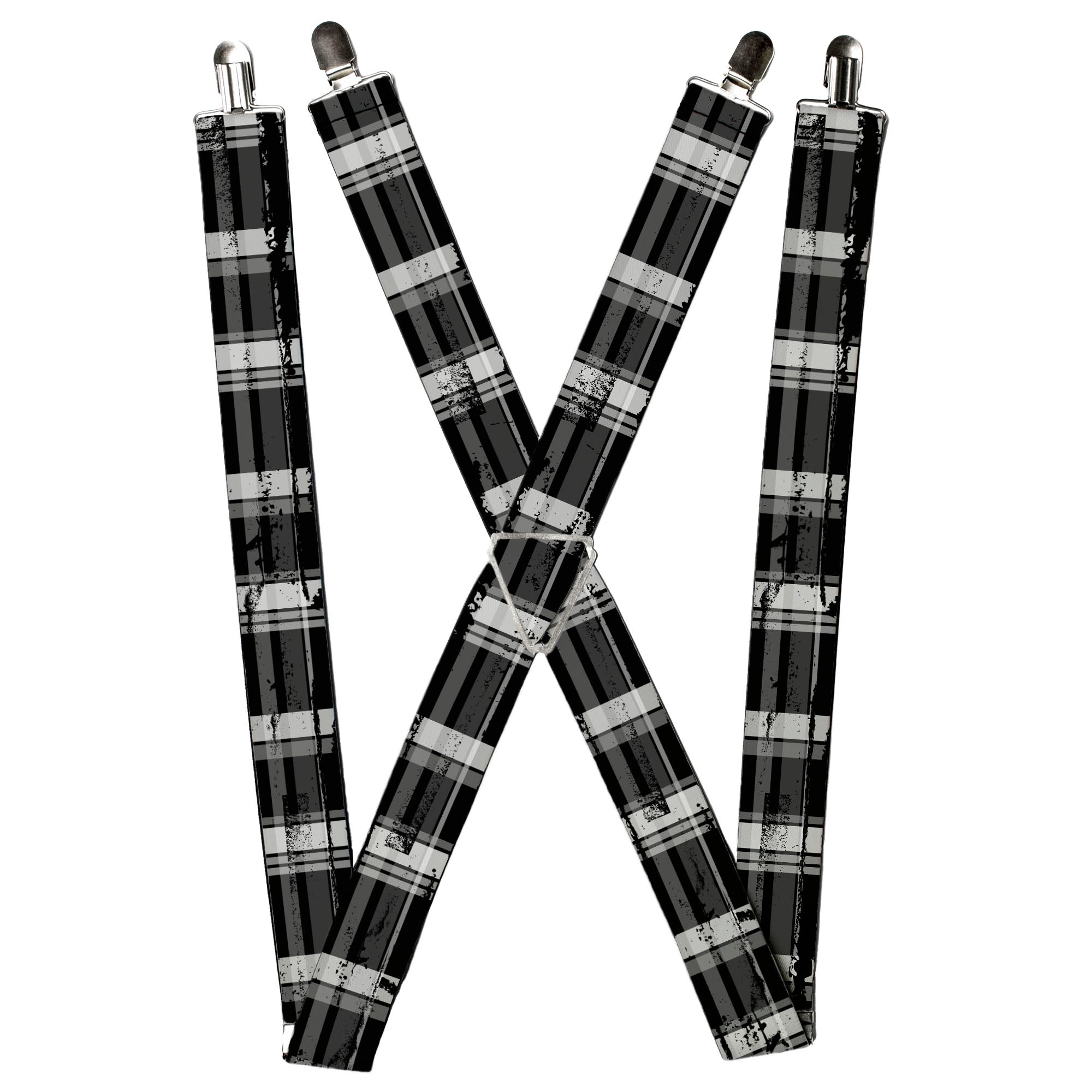 Suspenders - Plaid Weathered Black/Gray/White Suspenders Buckle-Down