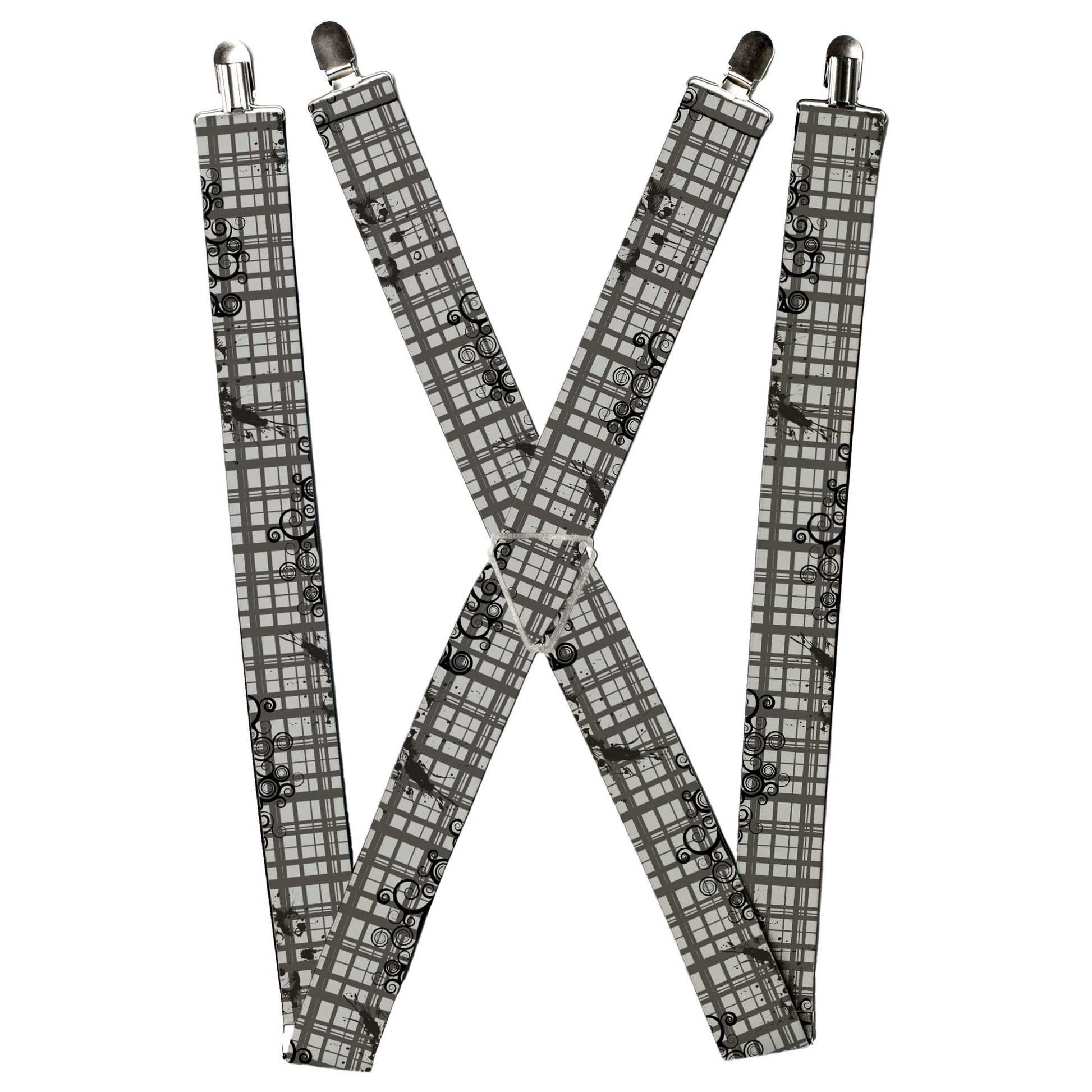 Suspenders - Plaid Curls Gray Suspenders Buckle-Down