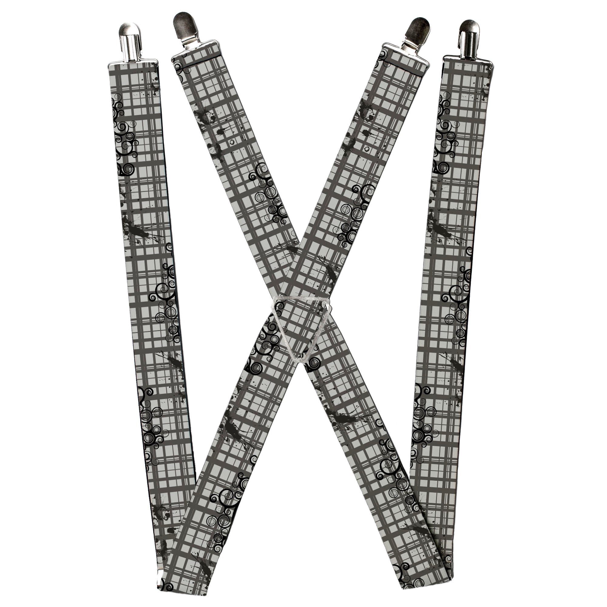 Suspenders - Plaid Curls Gray Suspenders Buckle-Down