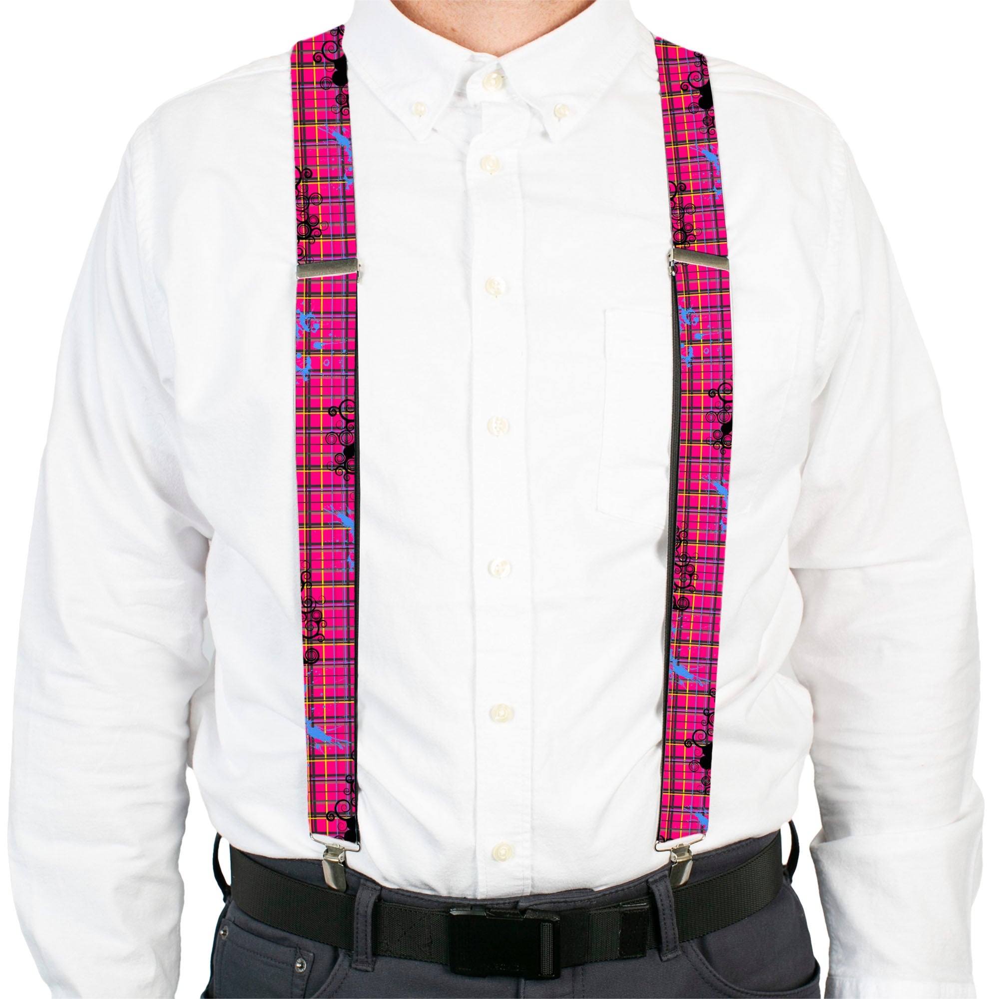 Suspenders - Plaid Curls Pink/Black/Yellow/Blue Suspenders Buckle-Down
