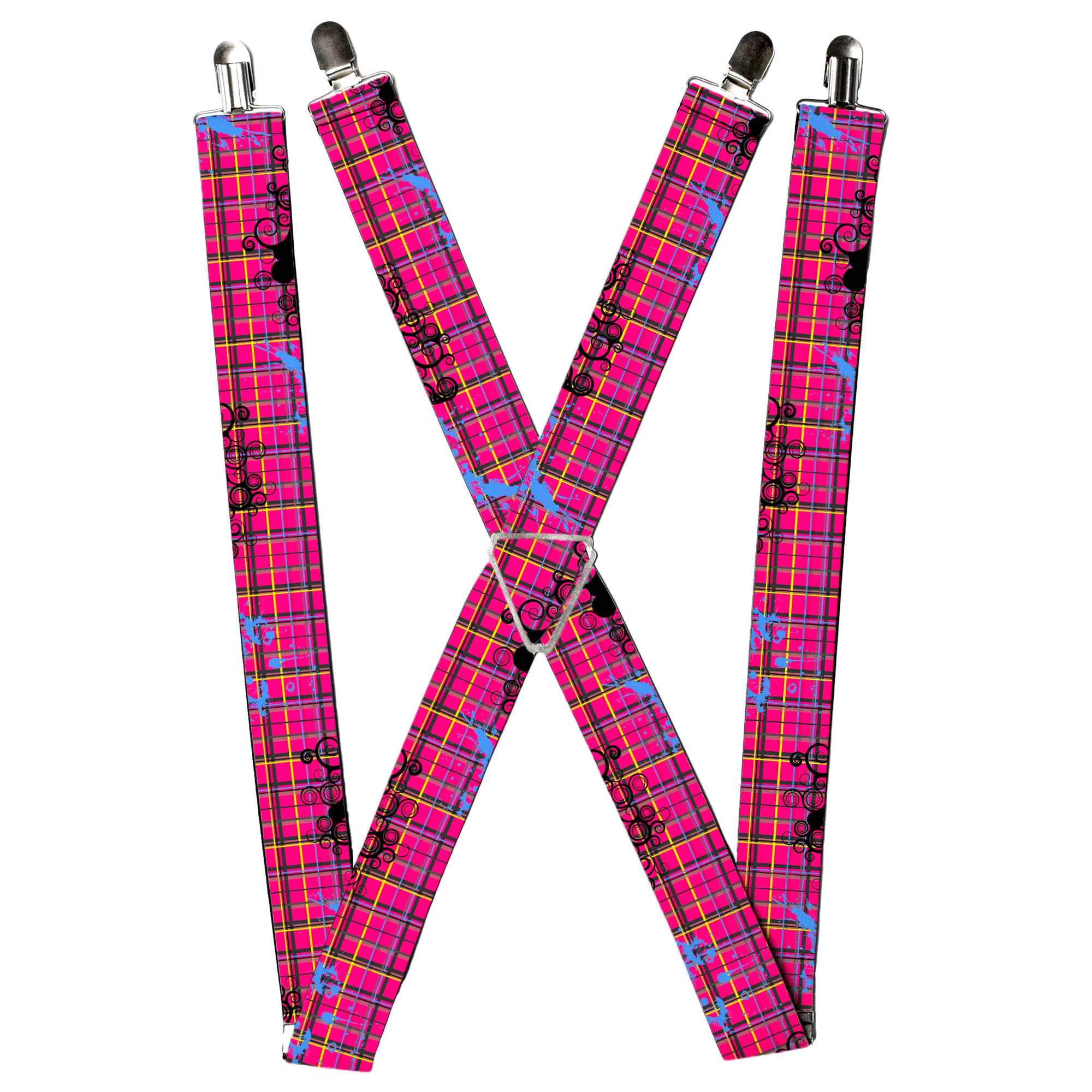 Suspenders - Plaid Curls Pink/Black/Yellow/Blue Suspenders Buckle-Down