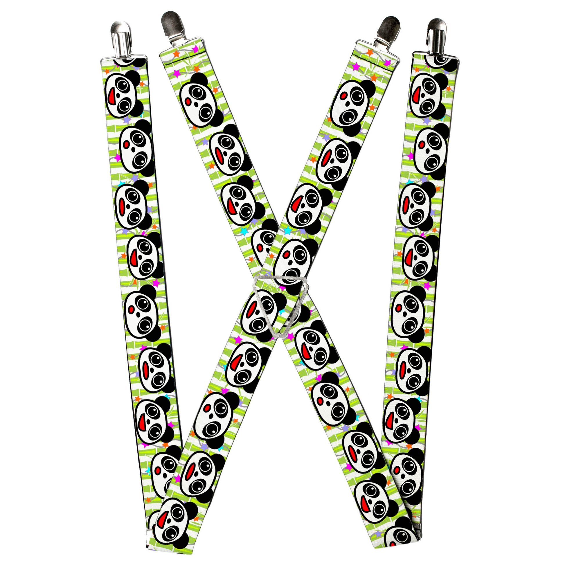Suspenders - Panda Bear Cartoon Bamboo White/Greens/Multi Color Suspenders Buckle-Down