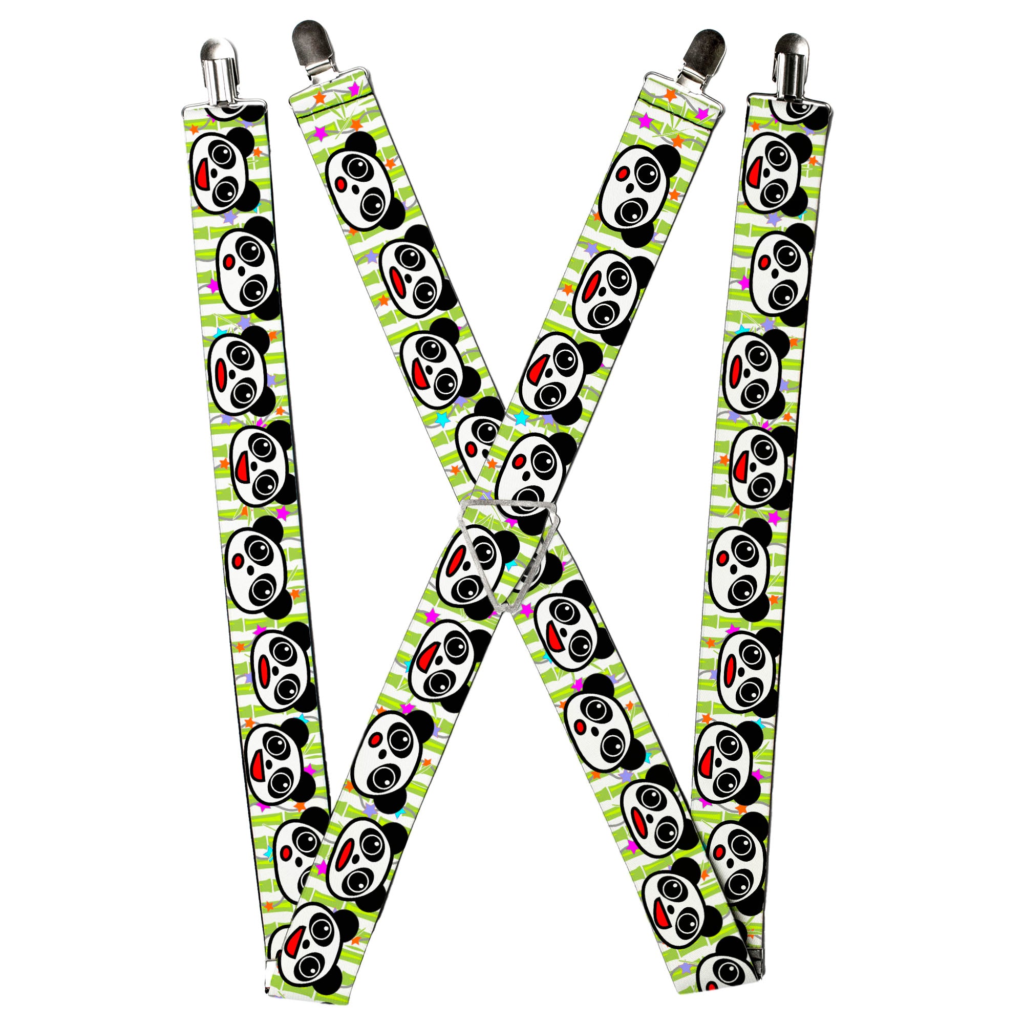 Suspenders - Panda Bear Cartoon Bamboo White/Greens/Multi Color Suspenders Buckle-Down