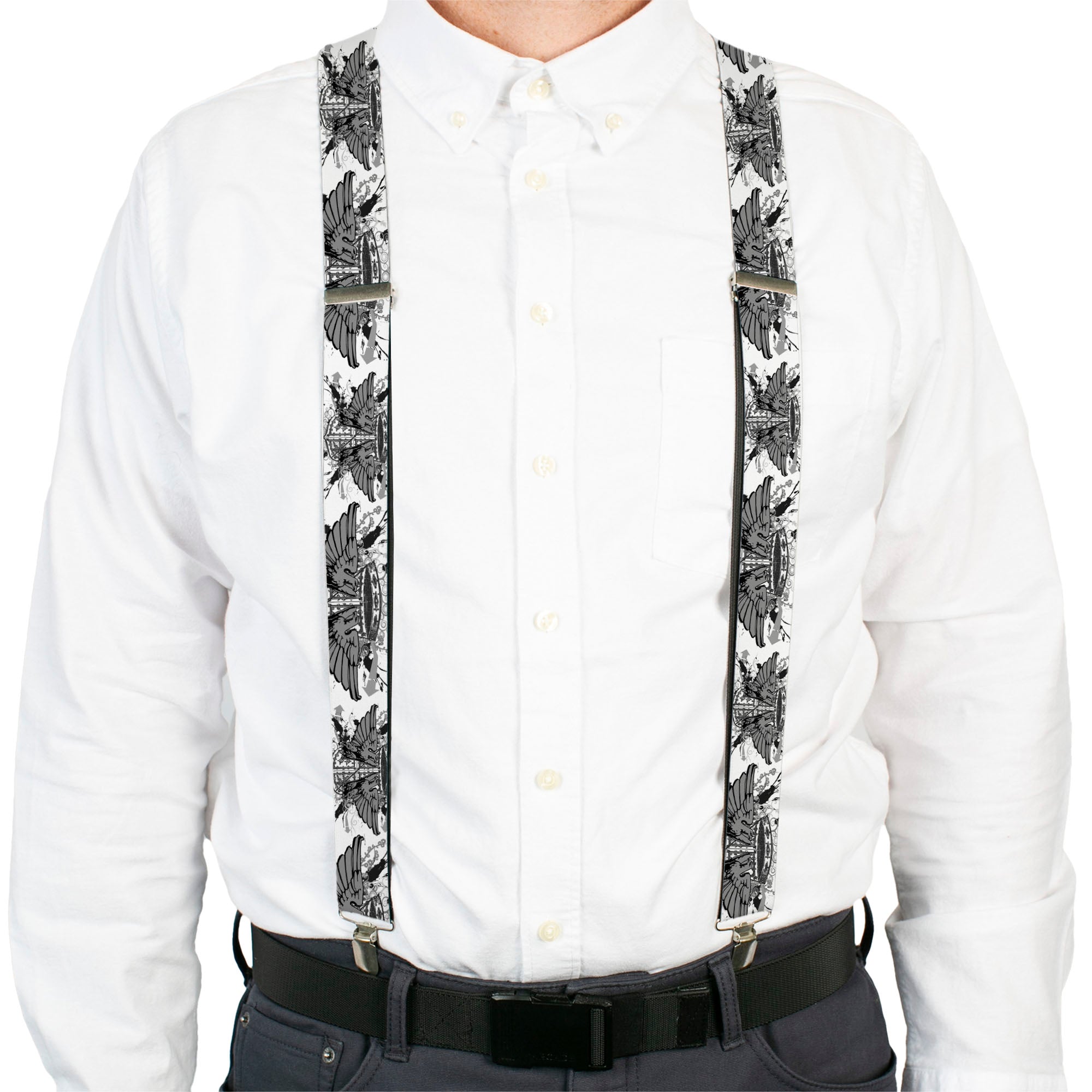 Suspenders - Phoenix Shield White Suspenders Buckle-Down