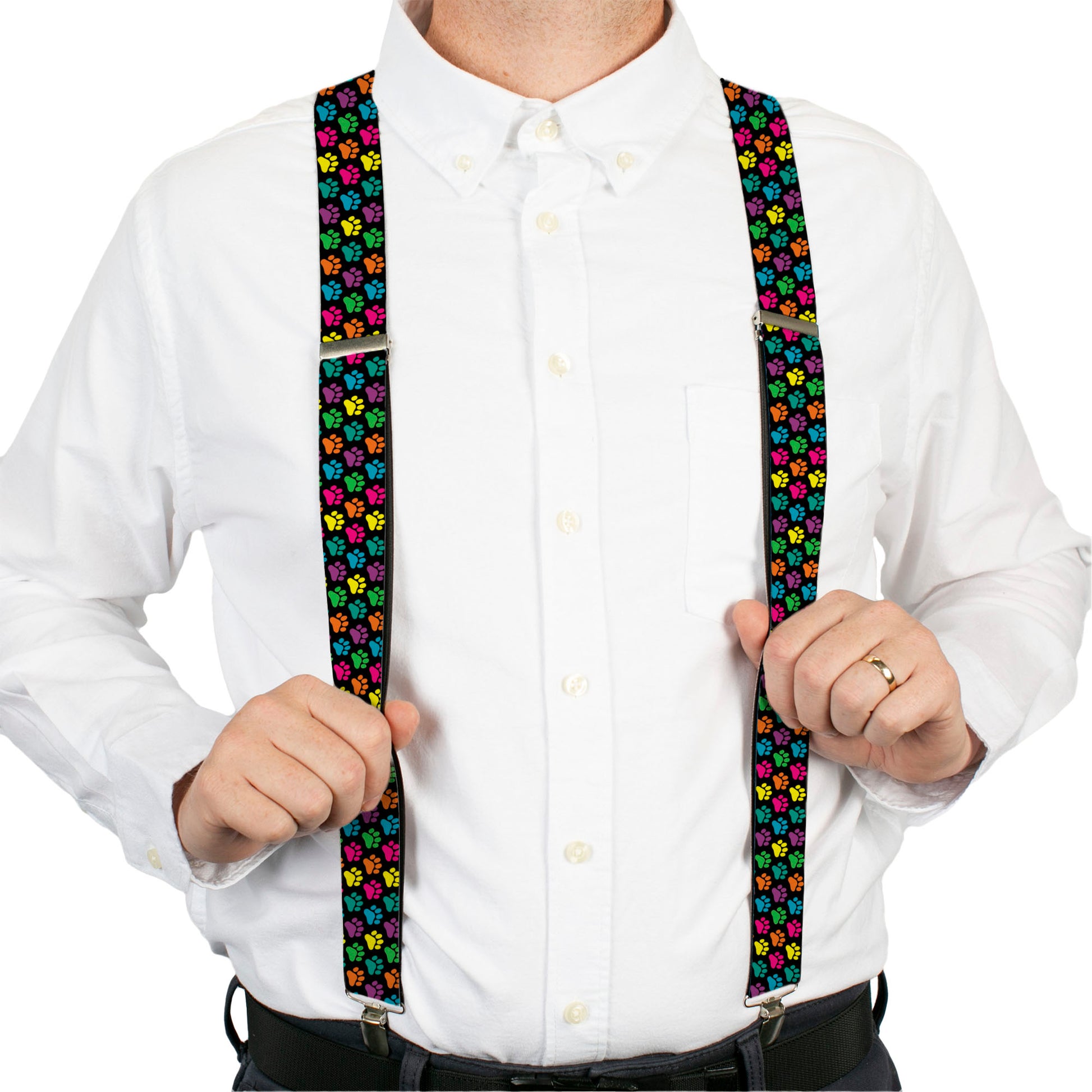 Suspenders - 1.5" - Paw Print Black/Multi Color Suspenders Buckle-Down