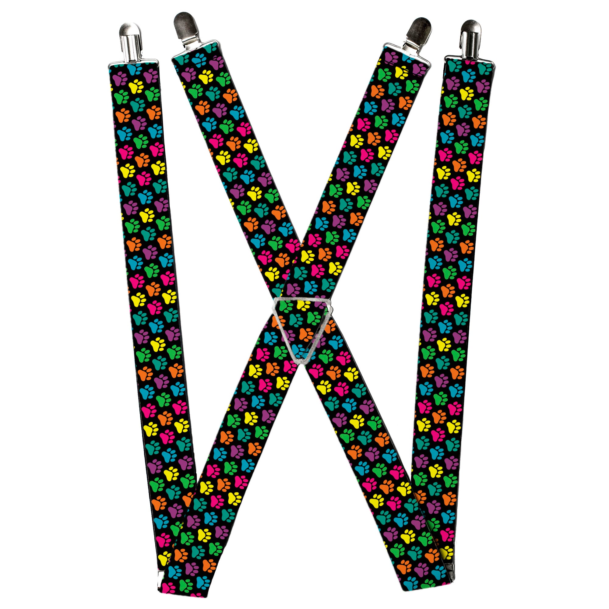 Suspenders - 1.5" - Paw Print Black/Multi Color Suspenders Buckle-Down