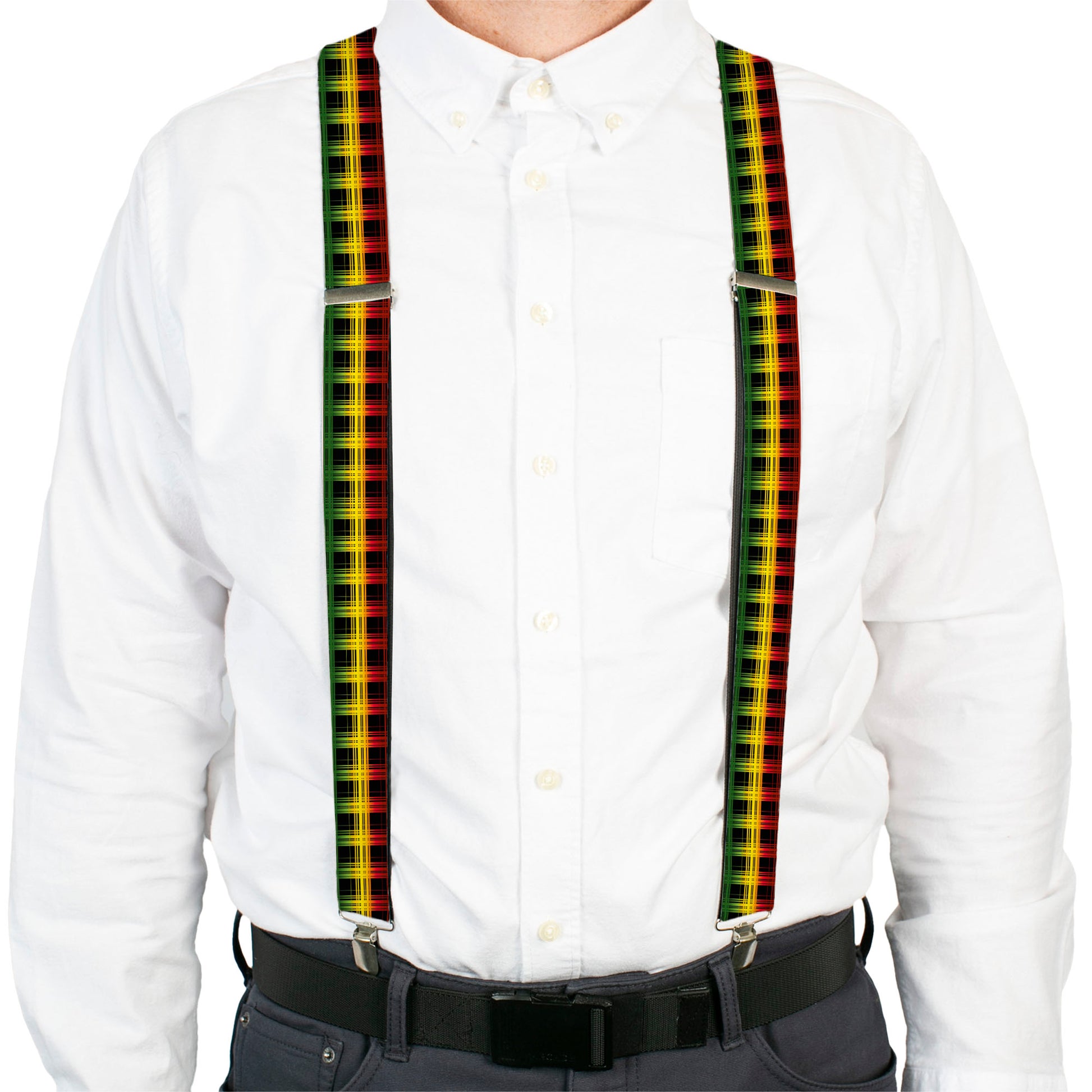 Suspenders - Plaid Black/Rasta Suspenders Buckle-Down
