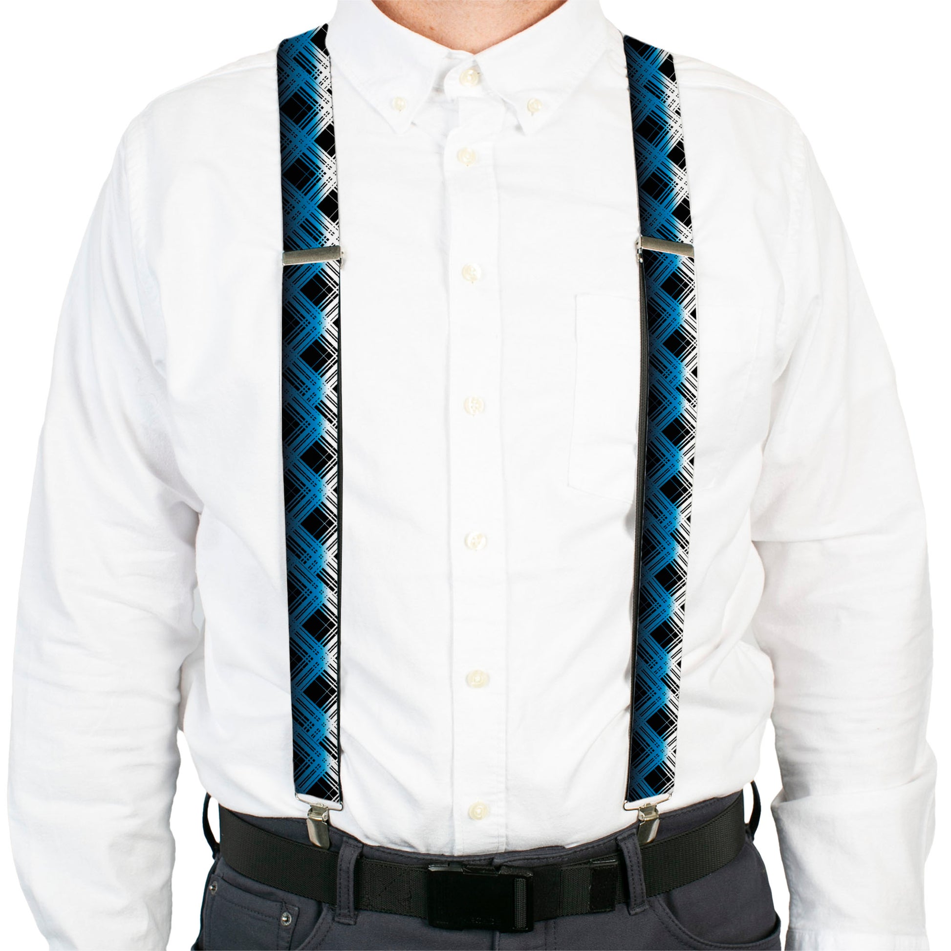 Suspenders - Plaid X Gradient Black/White/Blue Suspenders Buckle-Down