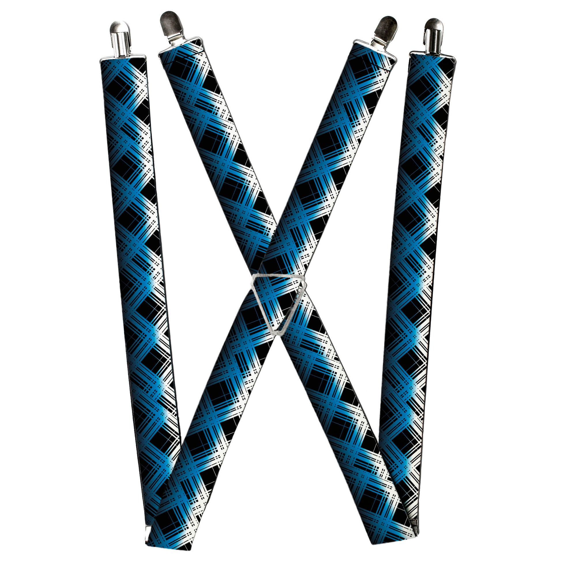 Suspenders - Plaid X Gradient Black/White/Blue Suspenders Buckle-Down