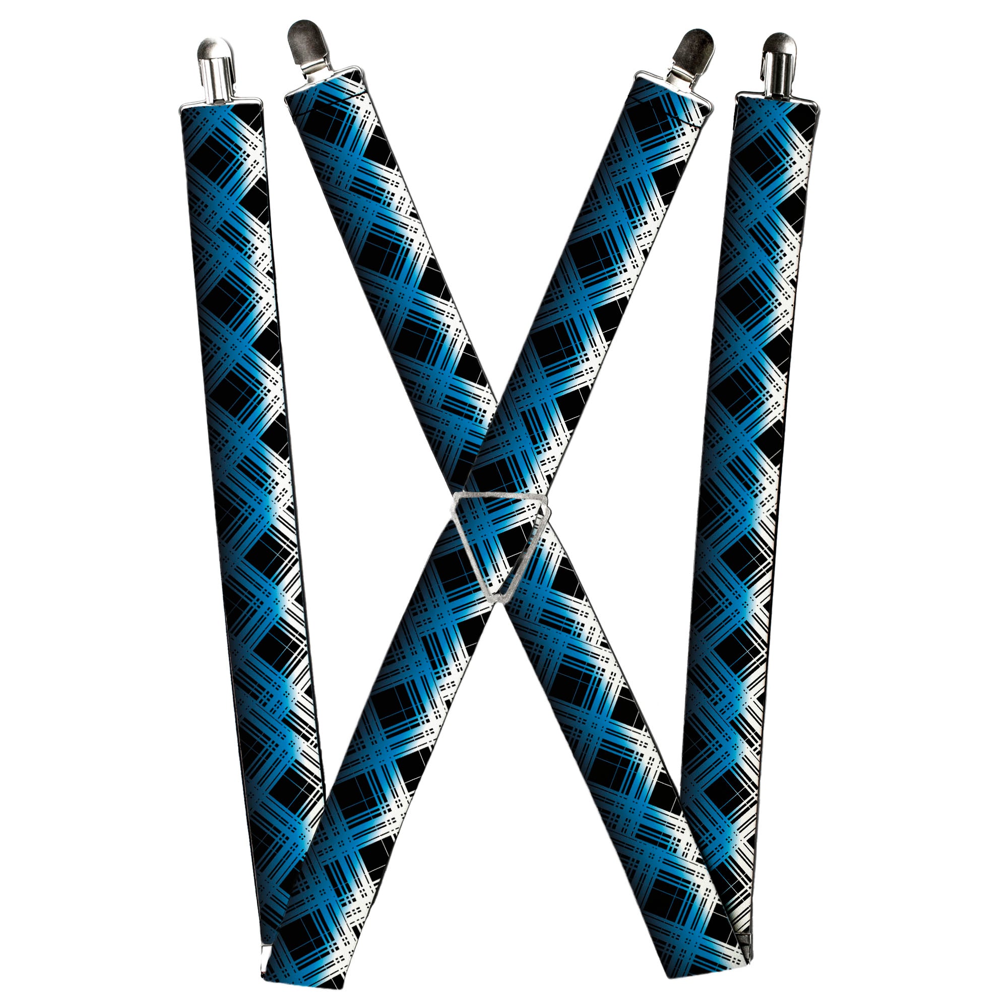 Suspenders - Plaid X Gradient Black/White/Blue Suspenders Buckle-Down