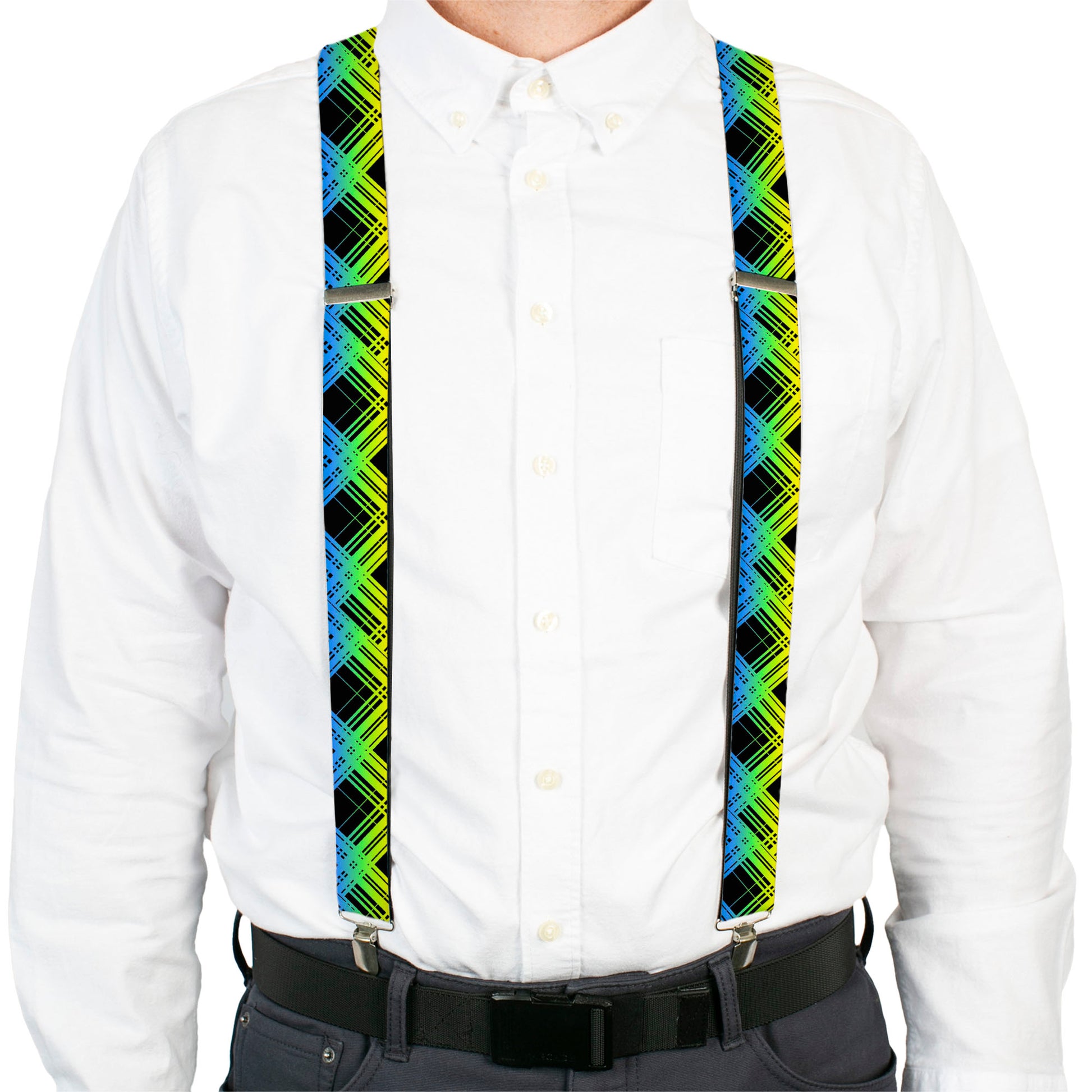Suspenders - Plaid X Gradient Black/Orange/Green/Blue Suspenders Buckle-Down