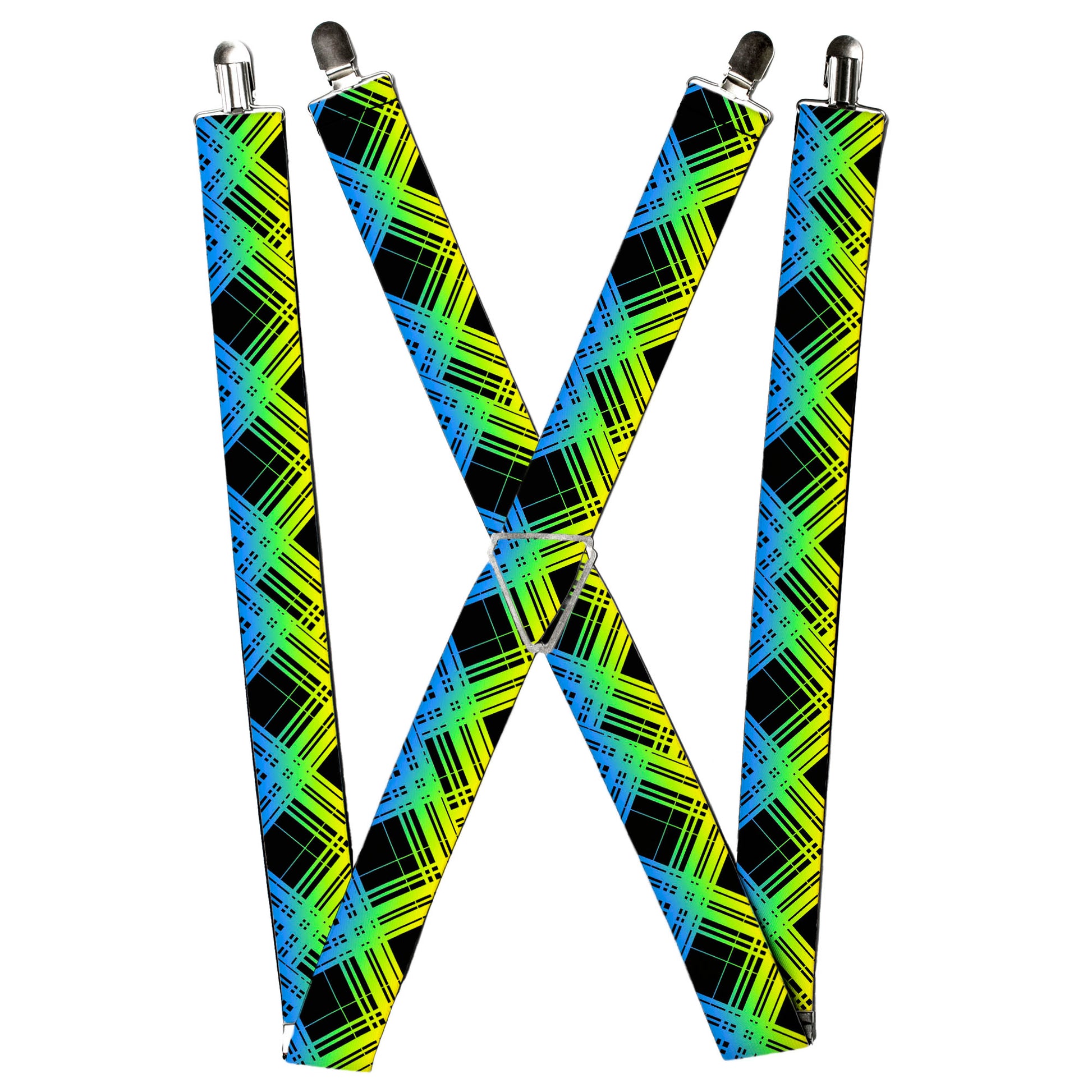 Suspenders - Plaid X Gradient Black/Orange/Green/Blue Suspenders Buckle-Down