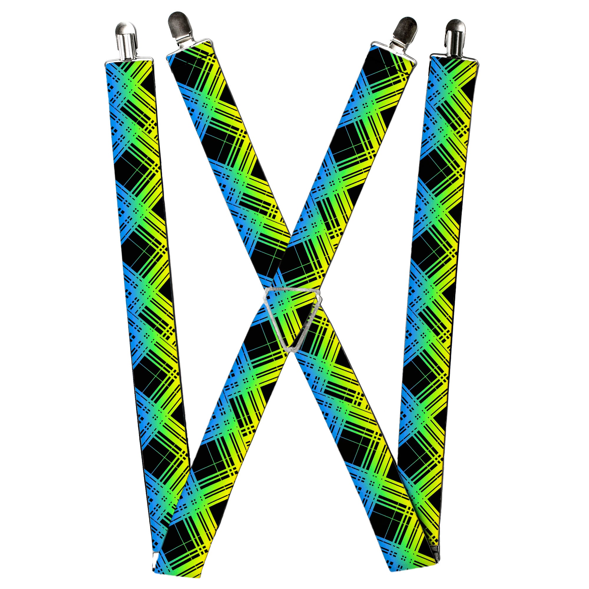 Suspenders - Plaid X Gradient Black/Orange/Green/Blue Suspenders Buckle-Down