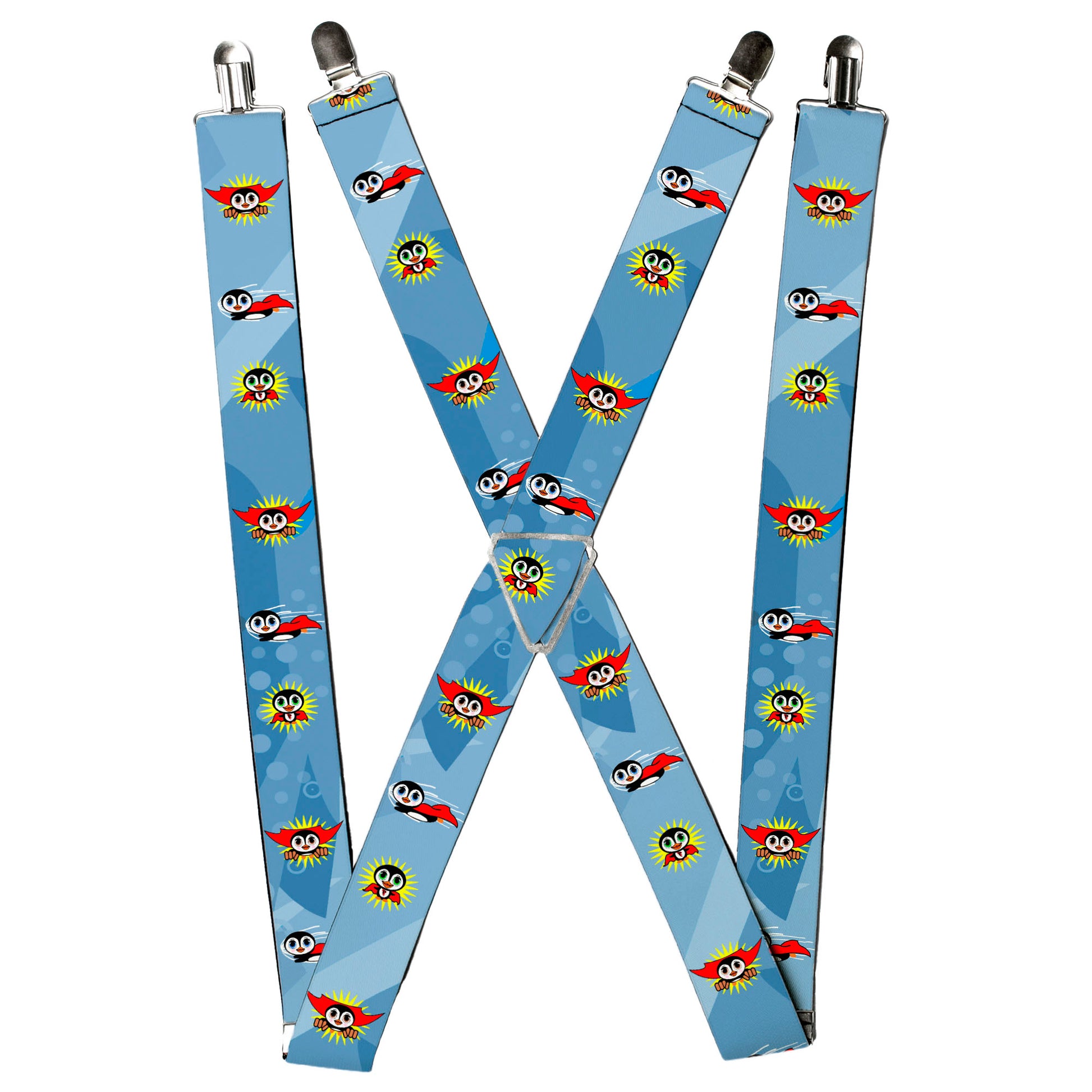 Suspenders - Penguin Superhero Blue Bubbles Suspenders Buckle-Down