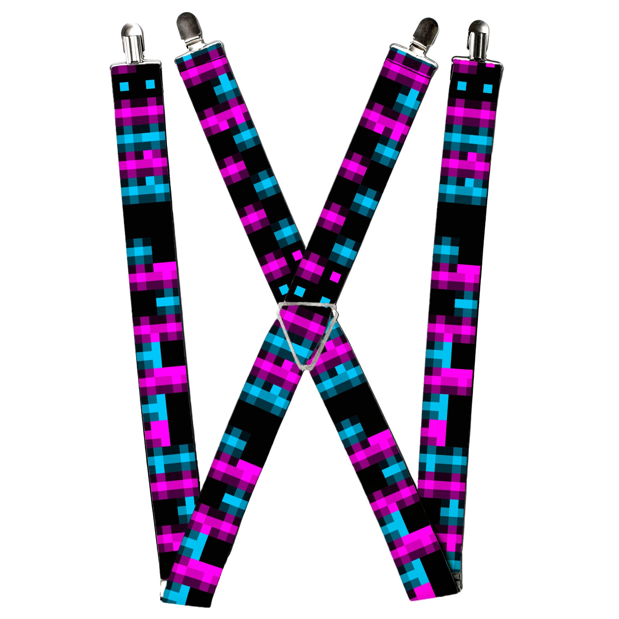 Suspenders - Pixilated Checker Black/Fuchsia/Turquoise Suspenders Buckle-Down
