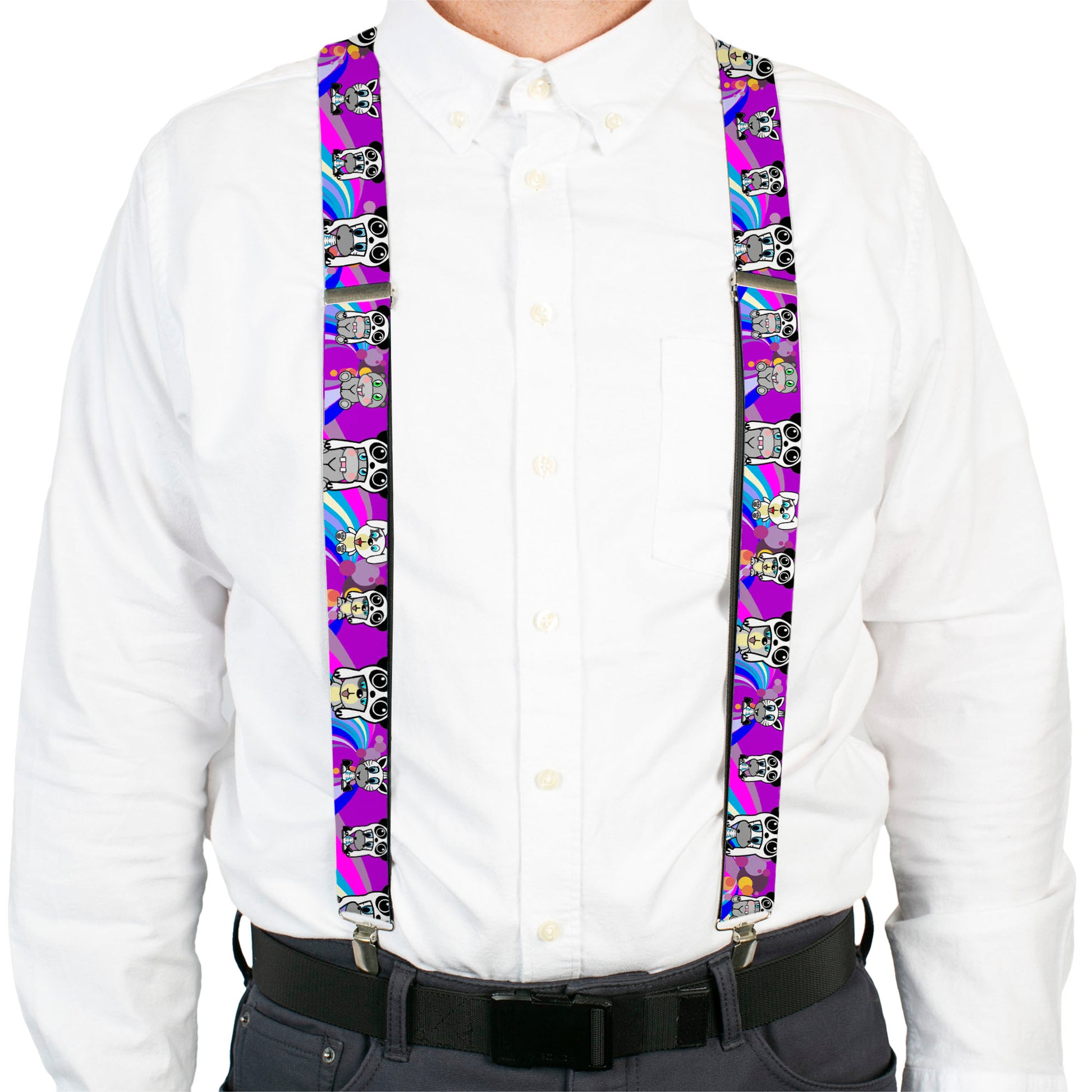 Suspenders - Panda Hat Animals w/Bright Color Burst Suspenders Buckle-Down