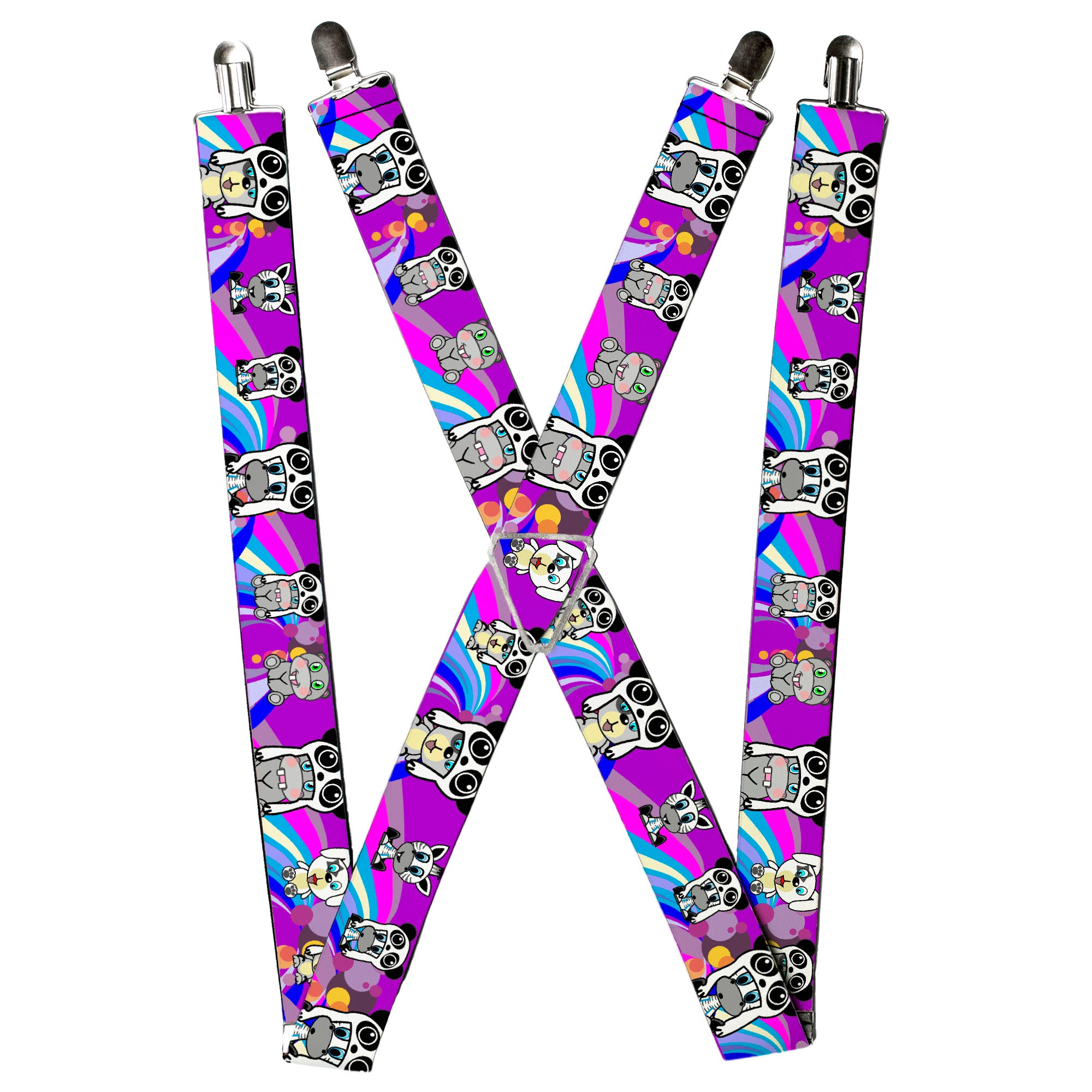 Suspenders - Panda Hat Animals w/Bright Color Burst Suspenders Buckle-Down