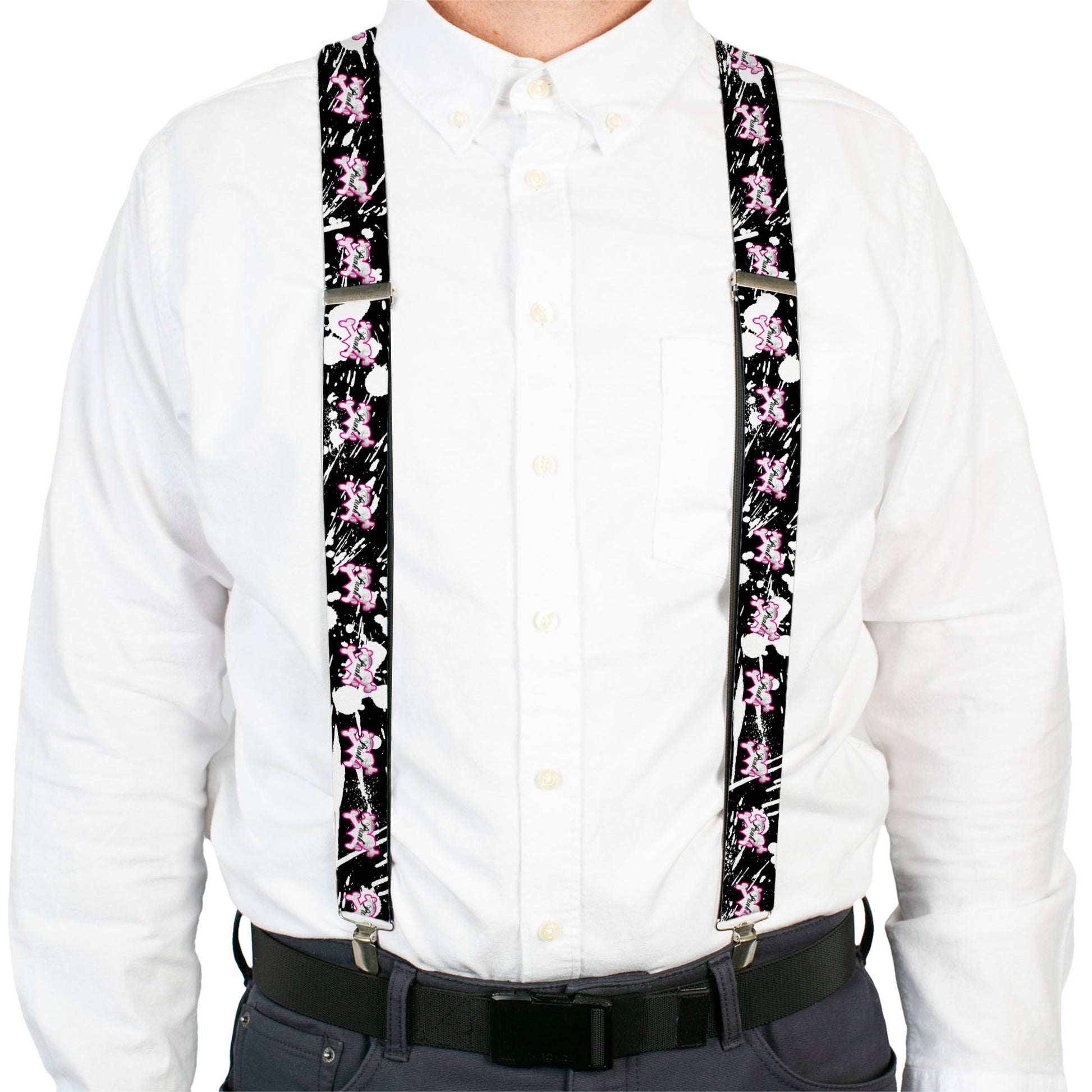 Suspenders - Punk Princess Heart & Cross Bones w/Splatter Black/White Suspenders Buckle-Down