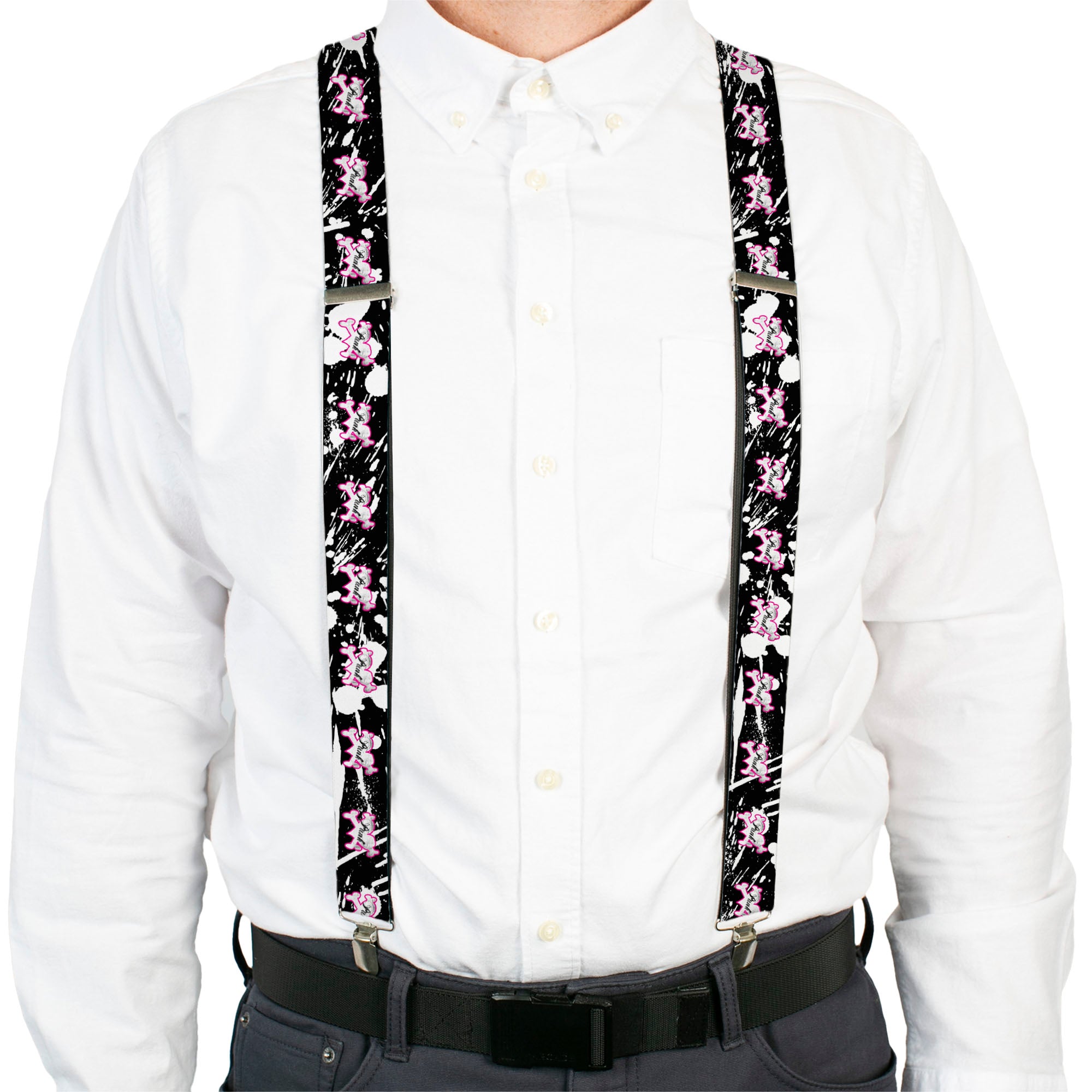 Suspenders - Punk Princess Heart & Cross Bones w/Splatter Black/White Suspenders Buckle-Down