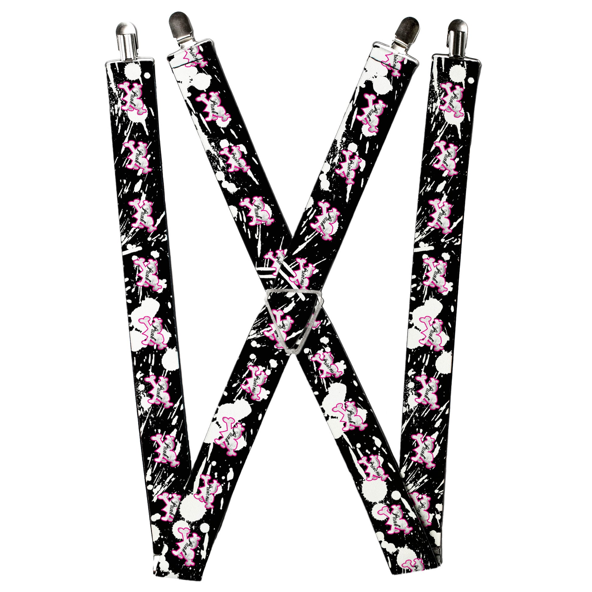 Suspenders - Punk Princess Heart & Cross Bones w/Splatter Black/White Suspenders Buckle-Down