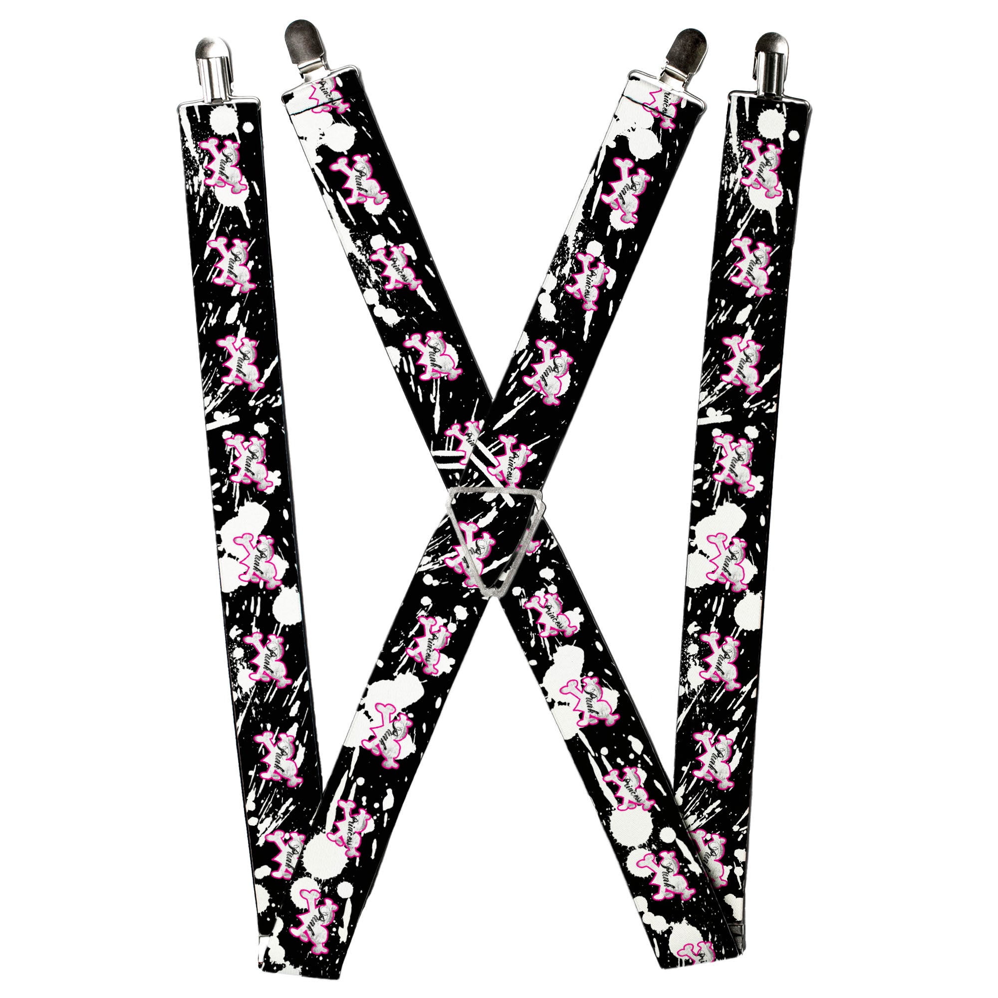 Suspenders - Punk Princess Heart & Cross Bones w/Splatter Black/White Suspenders Buckle-Down