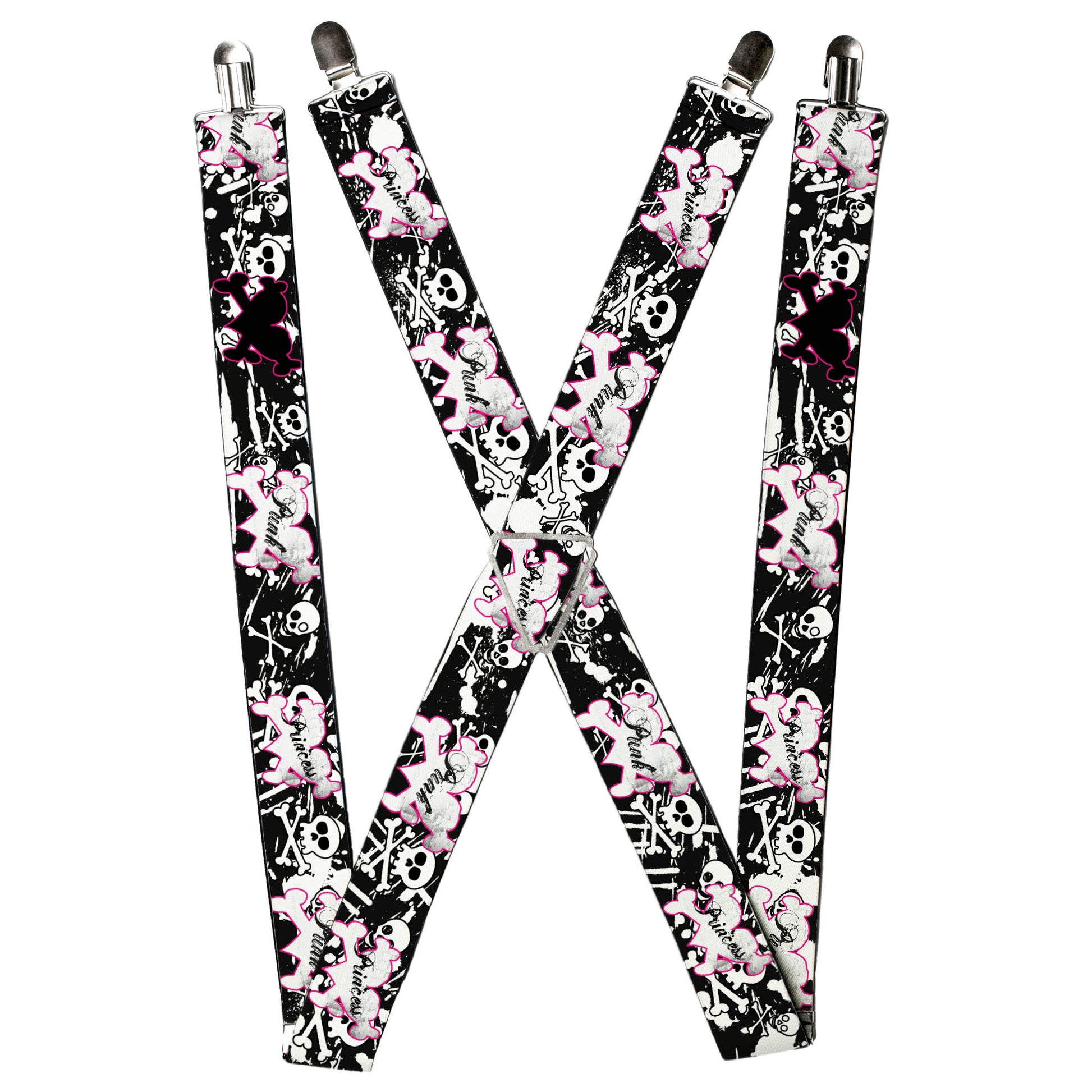 Suspenders - Punk Princess Heart & Cross Bones w/Skulls & Splatter Black/White Suspenders Buckle-Down