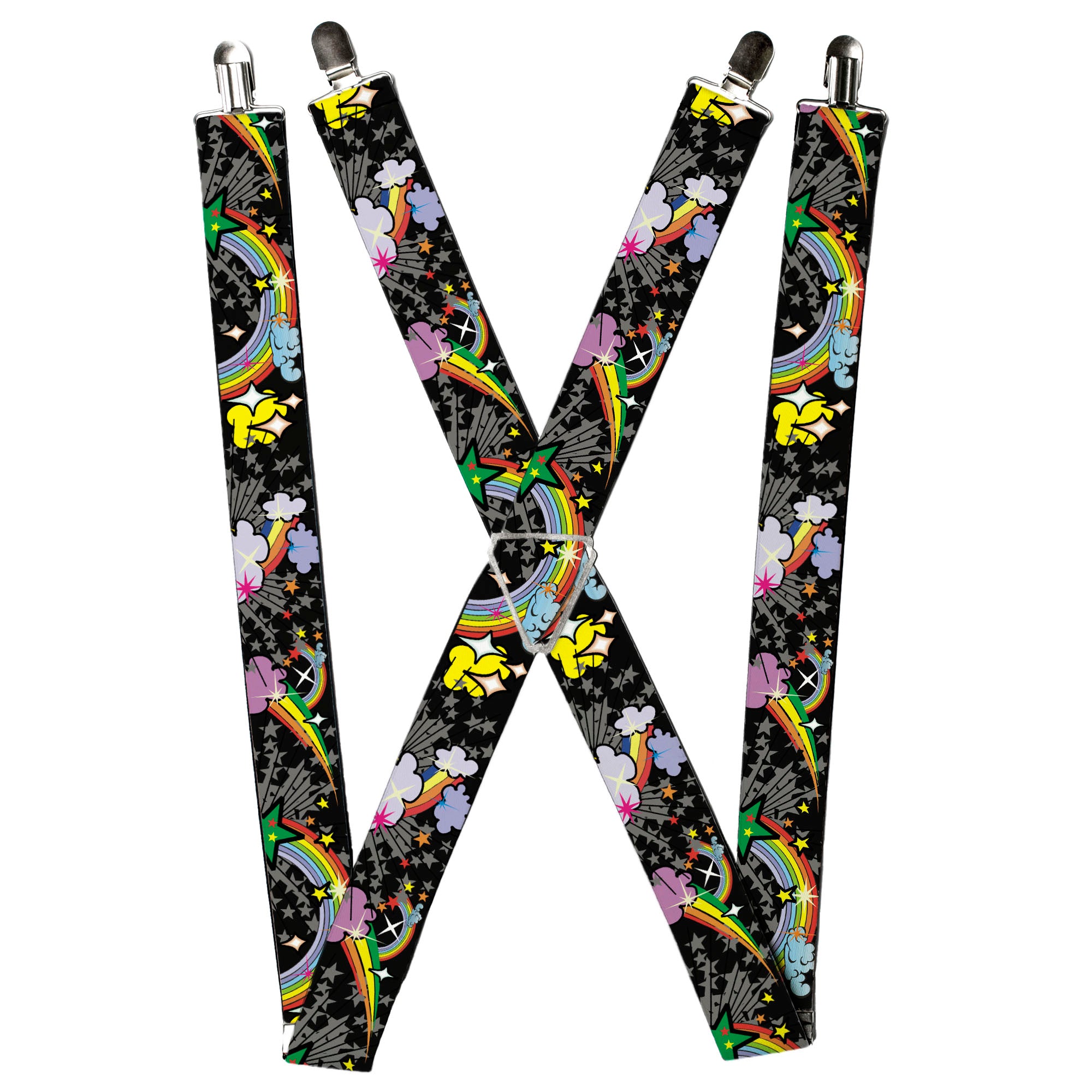 Suspenders - Rainbow Cloud Stars Black Suspenders Buckle-Down