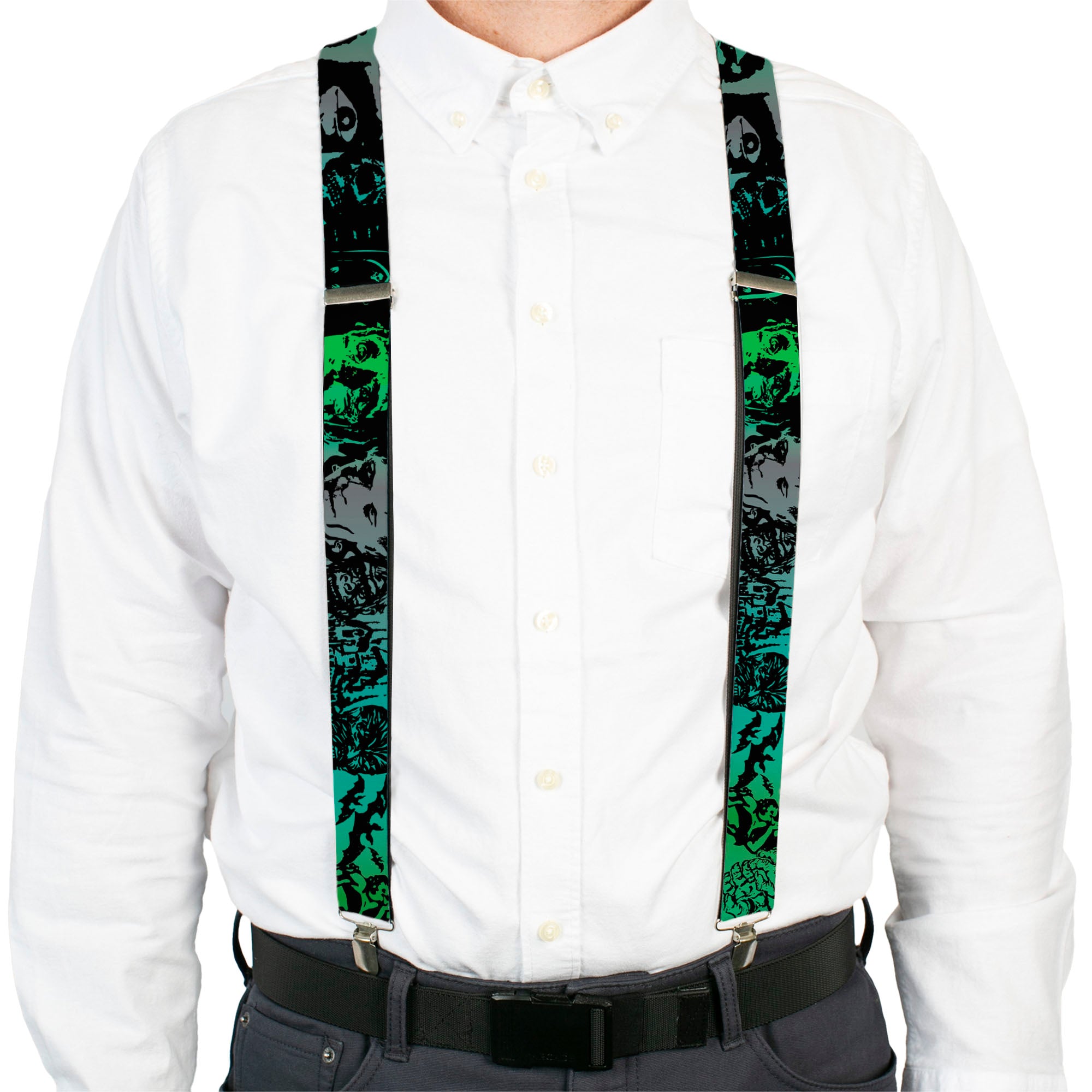 Suspenders - Retro Monster Aqua/Black Suspenders Buckle-Down