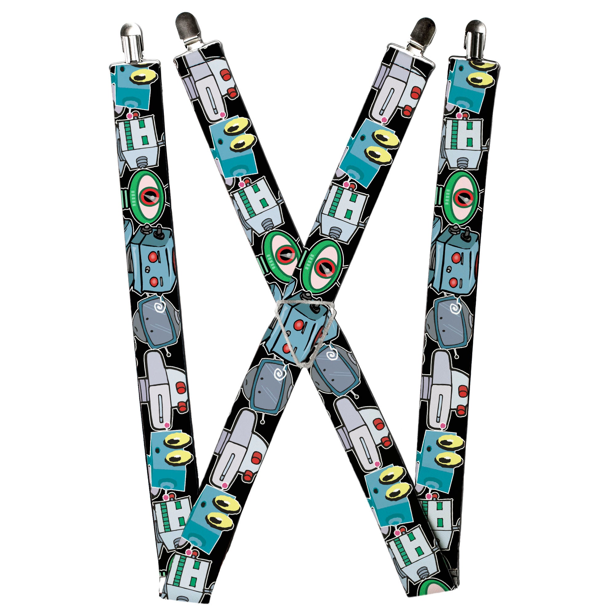 Suspenders - Robots CLOSE-UP Black Suspenders Buckle-Down