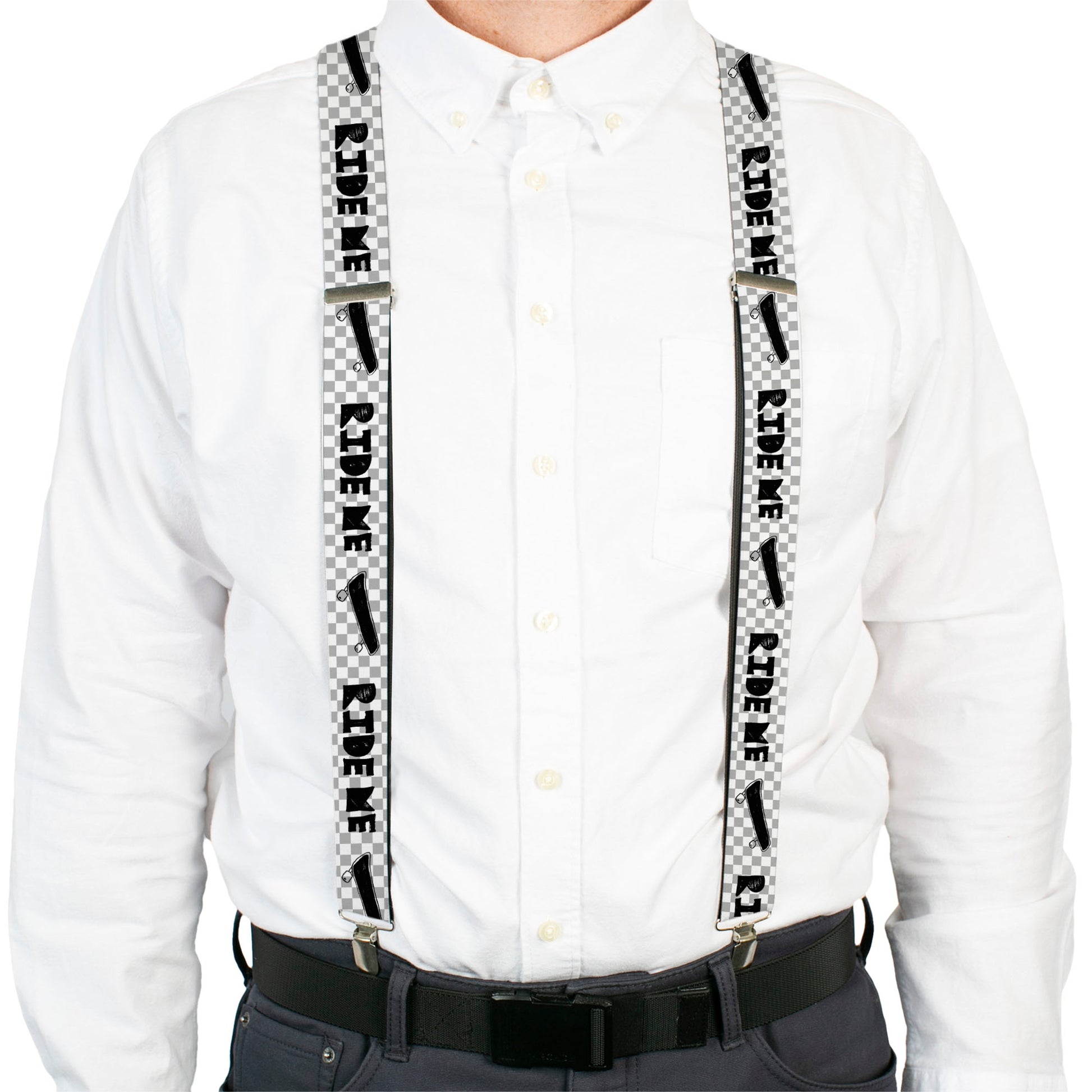 Suspenders - RIDE ME Skateboard w/Mini Checker White/Gray/Black Suspenders Buckle-Down