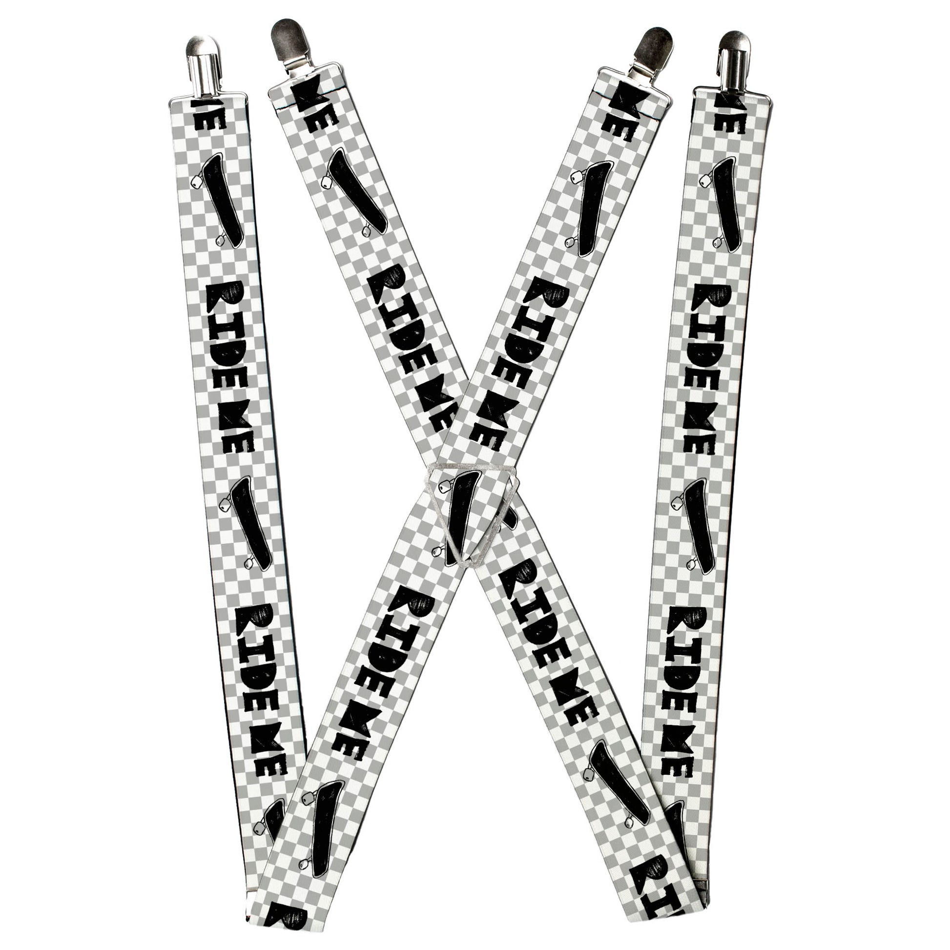 Suspenders - RIDE ME Skateboard w/Mini Checker White/Gray/Black Suspenders Buckle-Down