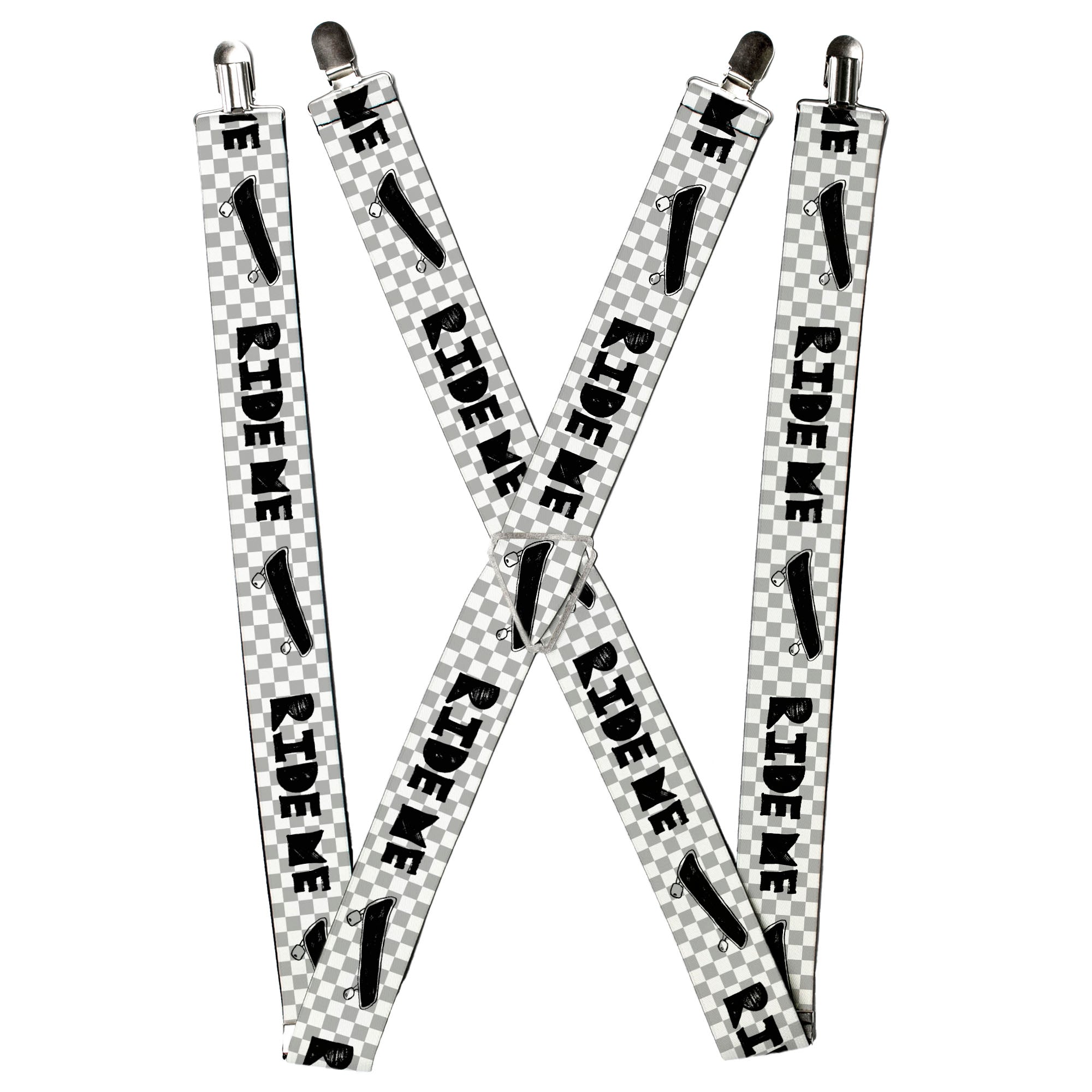 Suspenders - RIDE ME Skateboard w/Mini Checker White/Gray/Black Suspenders Buckle-Down